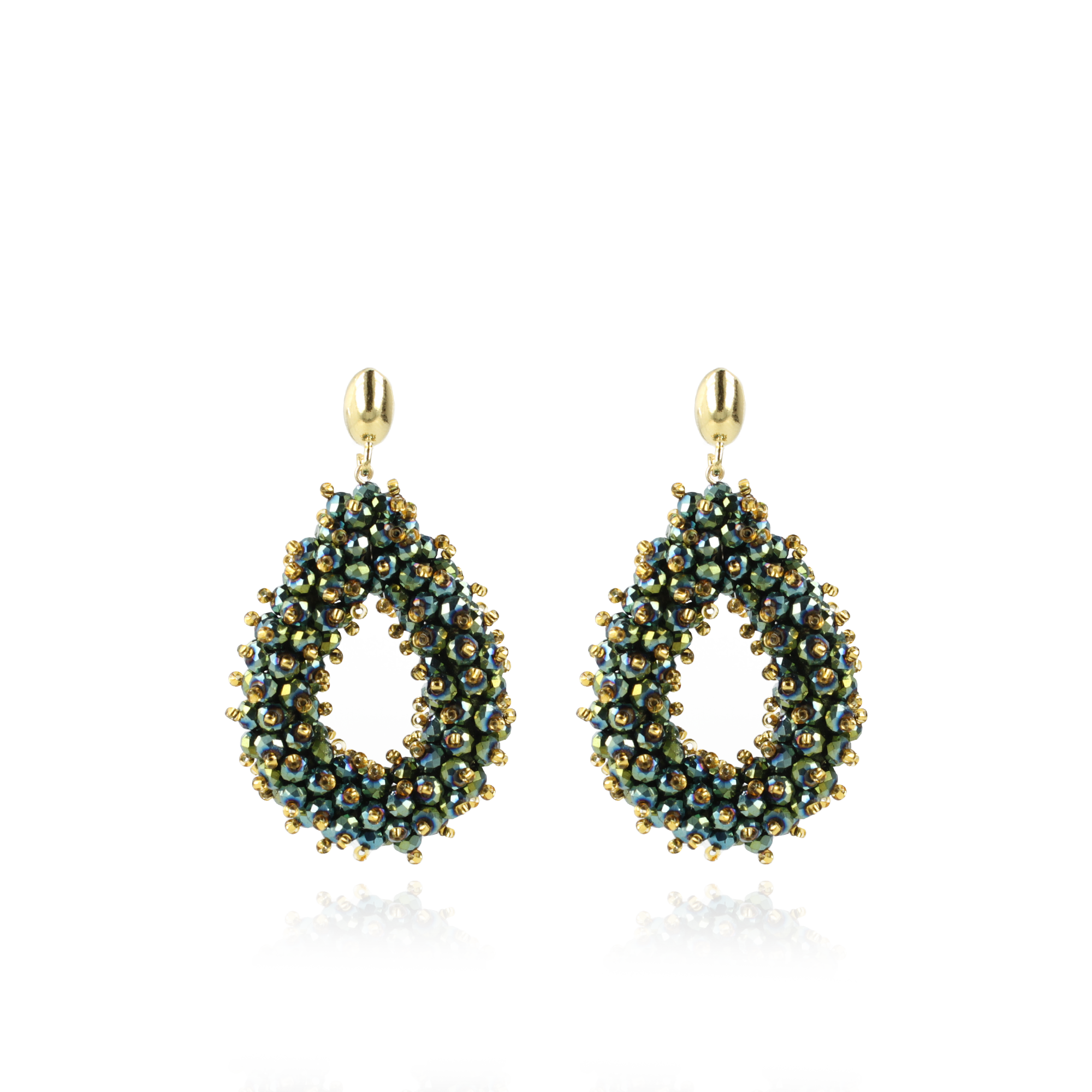 Metallic Groene Oorbellen Louise Double Stones Drop L 