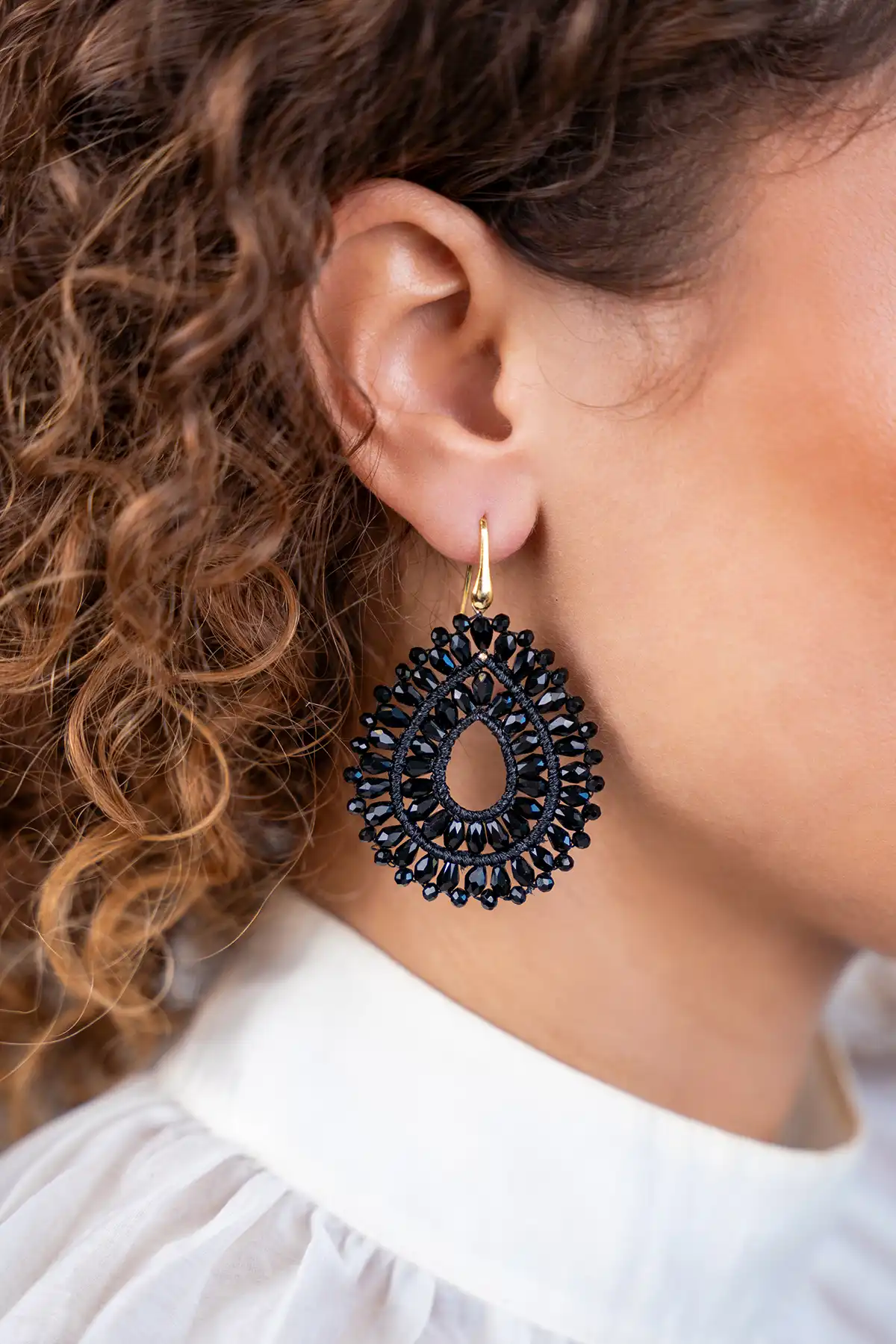 Zwarte oorbellen Alice Silk Crystal Dubbel