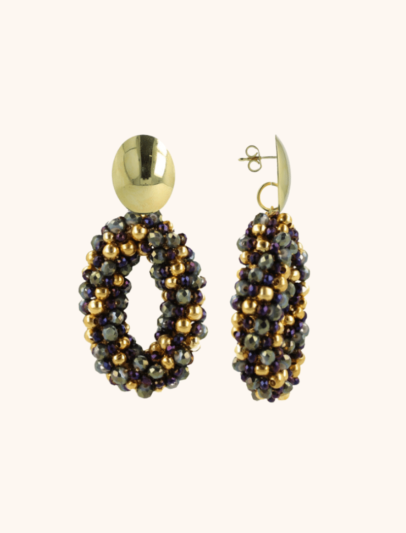 Green Purple Earrings Pomm Oval M