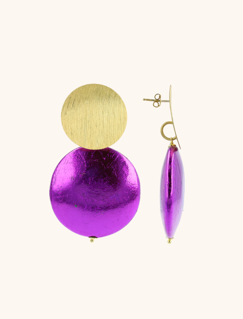 Wooden Earrings Round XL Metallic Purple
