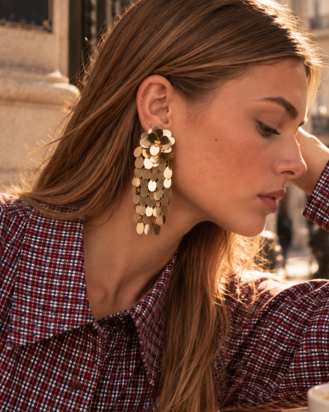 Veda – Sequin Rain Drop Earrings L – Gold