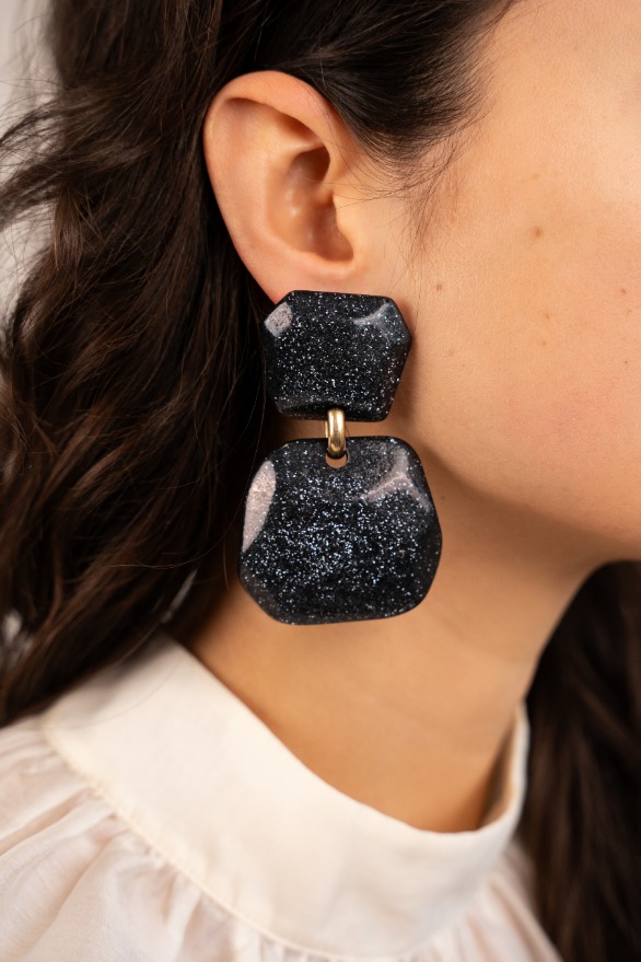 Black Glitter Earrings Lyra Double