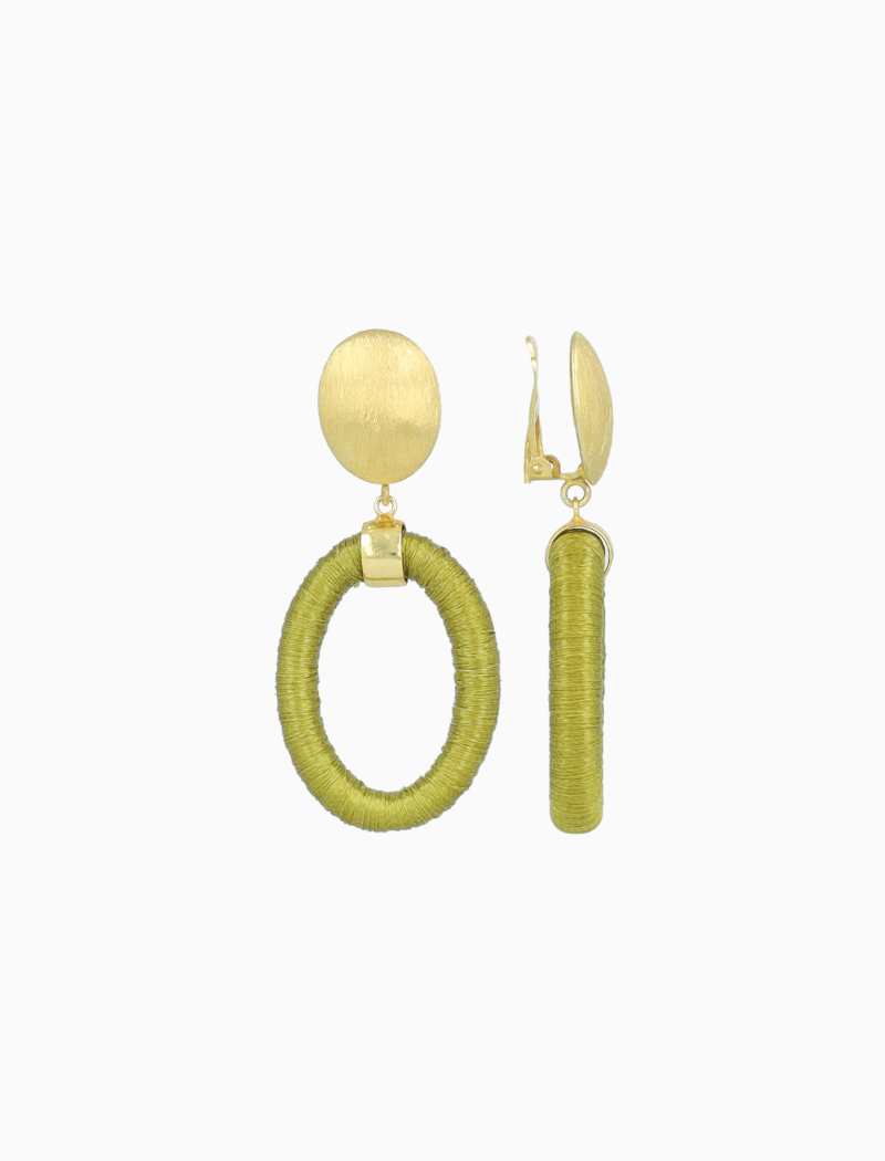 Groene Oorbellen Faye Oval with Bead Threated S Clip