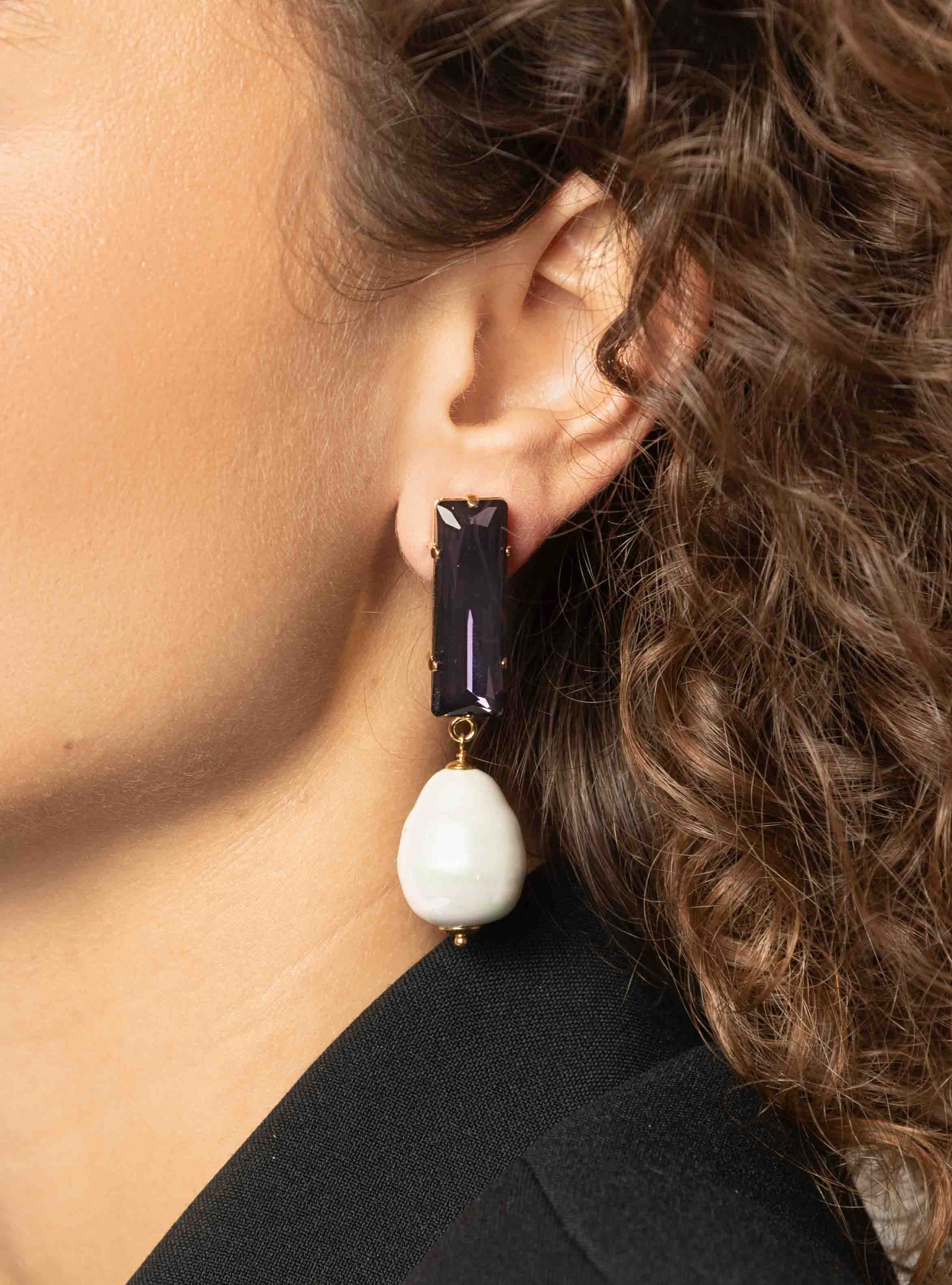 Lilo Earrings Baguette L Purple Pearl