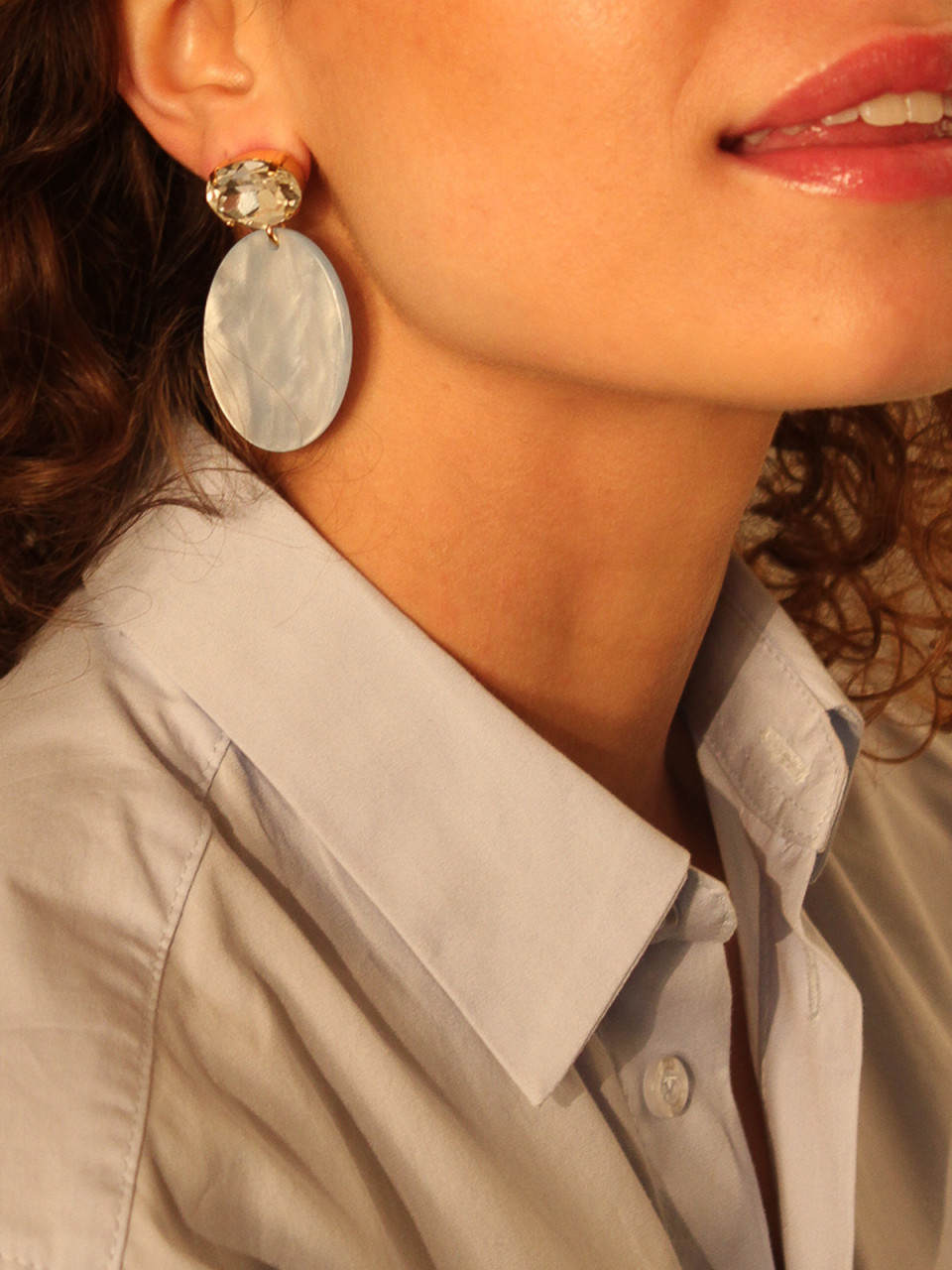 Azuur Oorbellen Celia Strass Ovaal S
