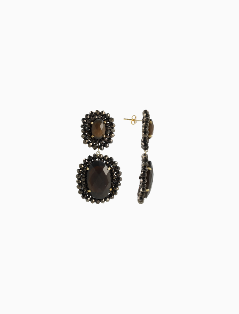 Metallic Bruine Oorbellen Double Beaded Oval