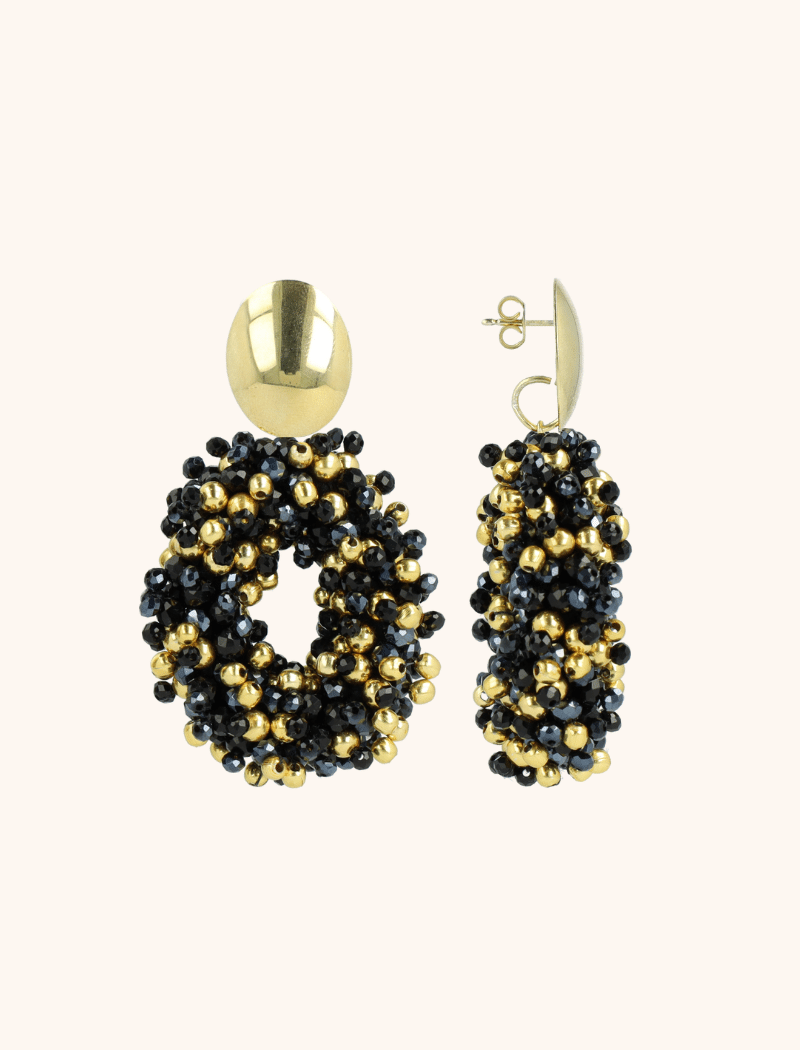 Black Earrings Katie Double Stones Oval M