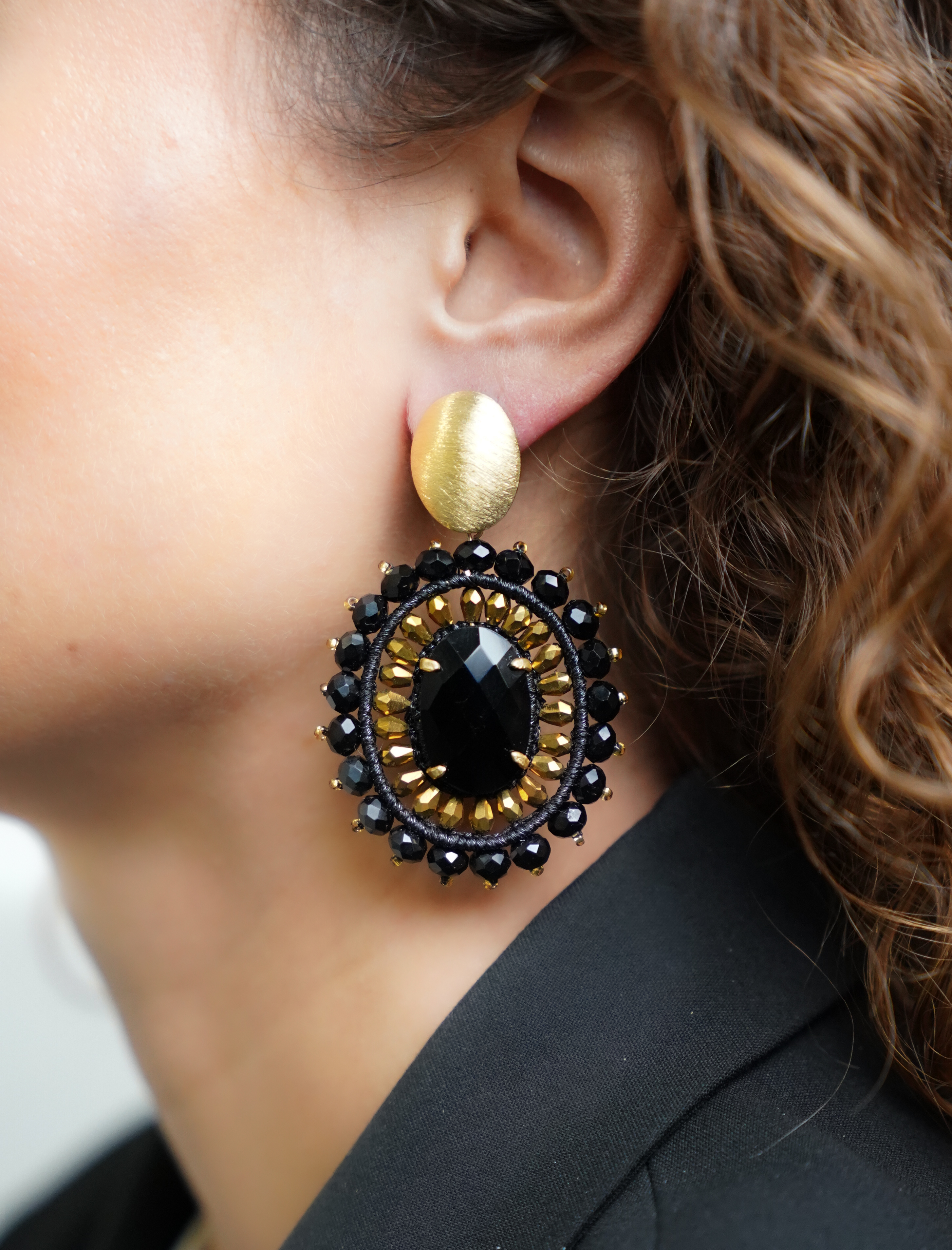 Gold-tone Black Earrings Jamie Oval L With Stone