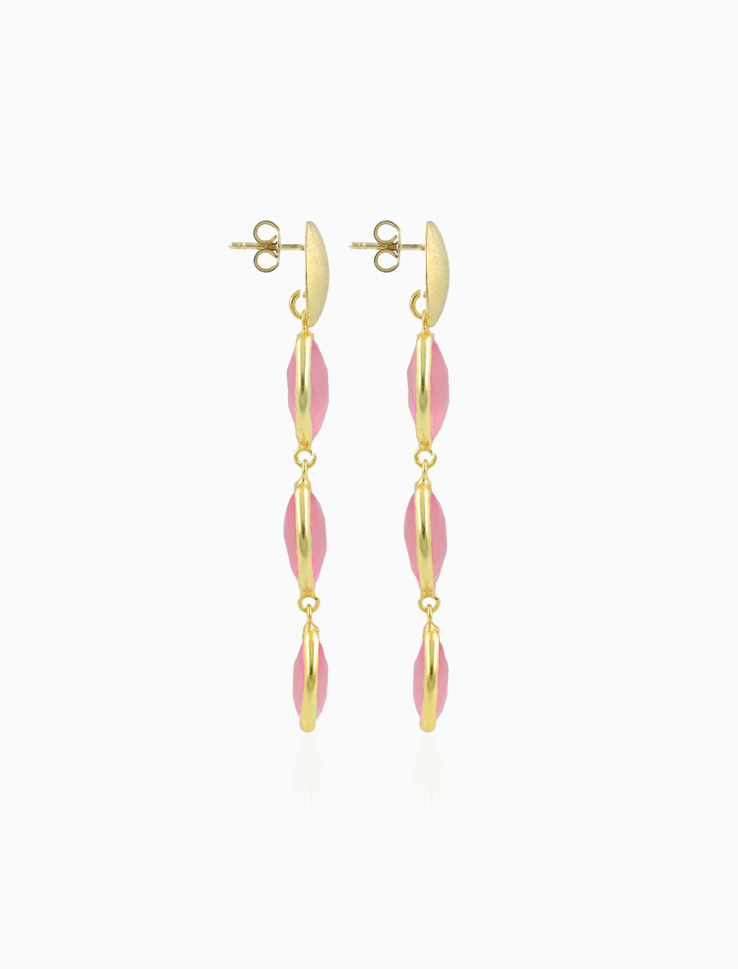 Pink Earrings Three Framed Stones April