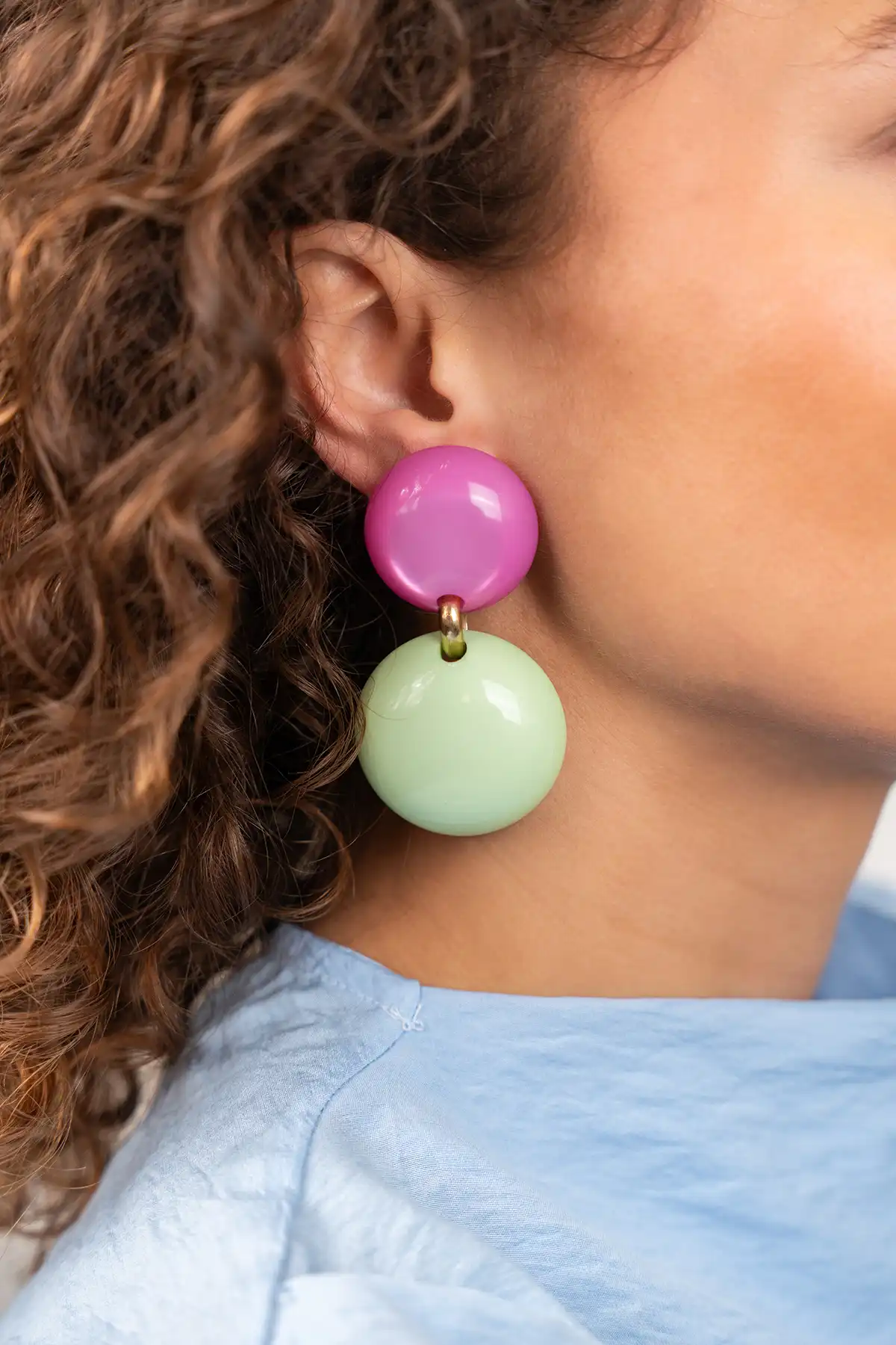 Fuchsia/ Mint Oorbellen Polly Statement Double Round M