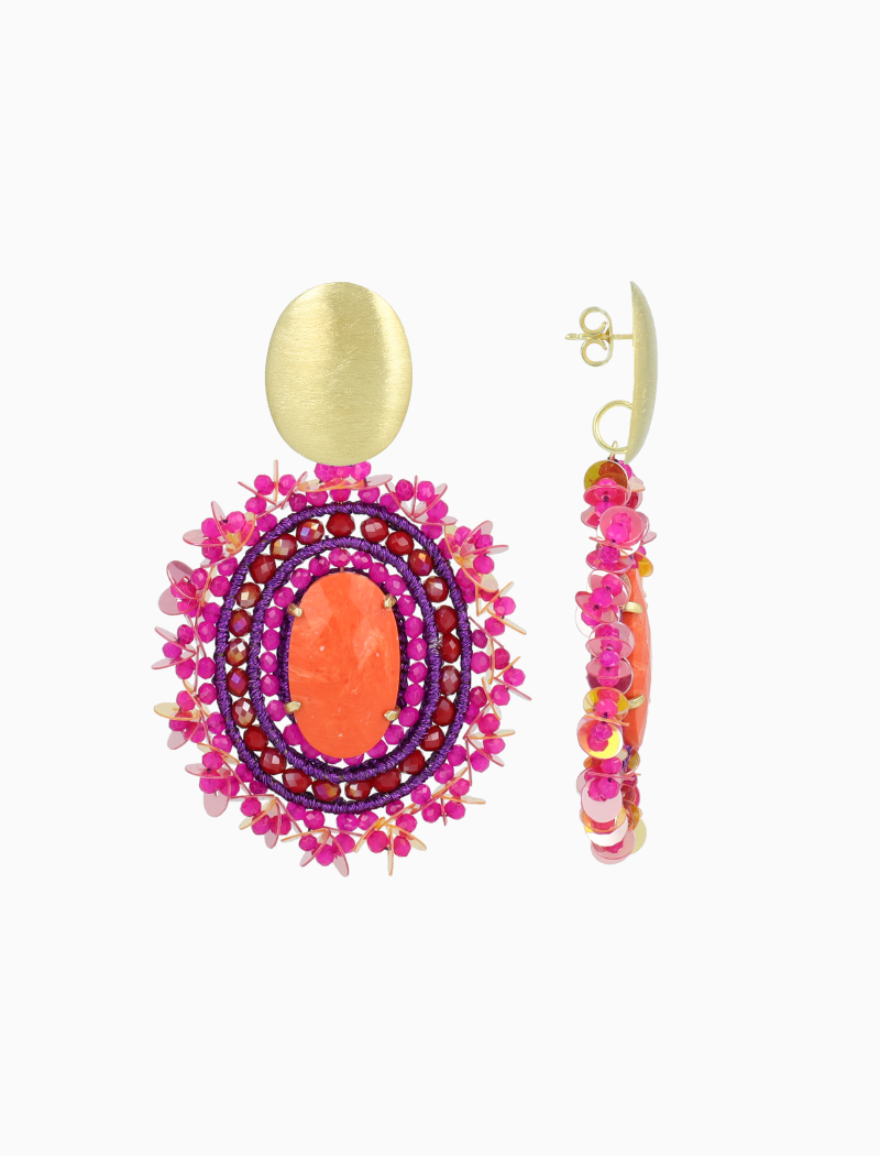 Fuchsia Earrings Venna Filled Oval with Sequins L