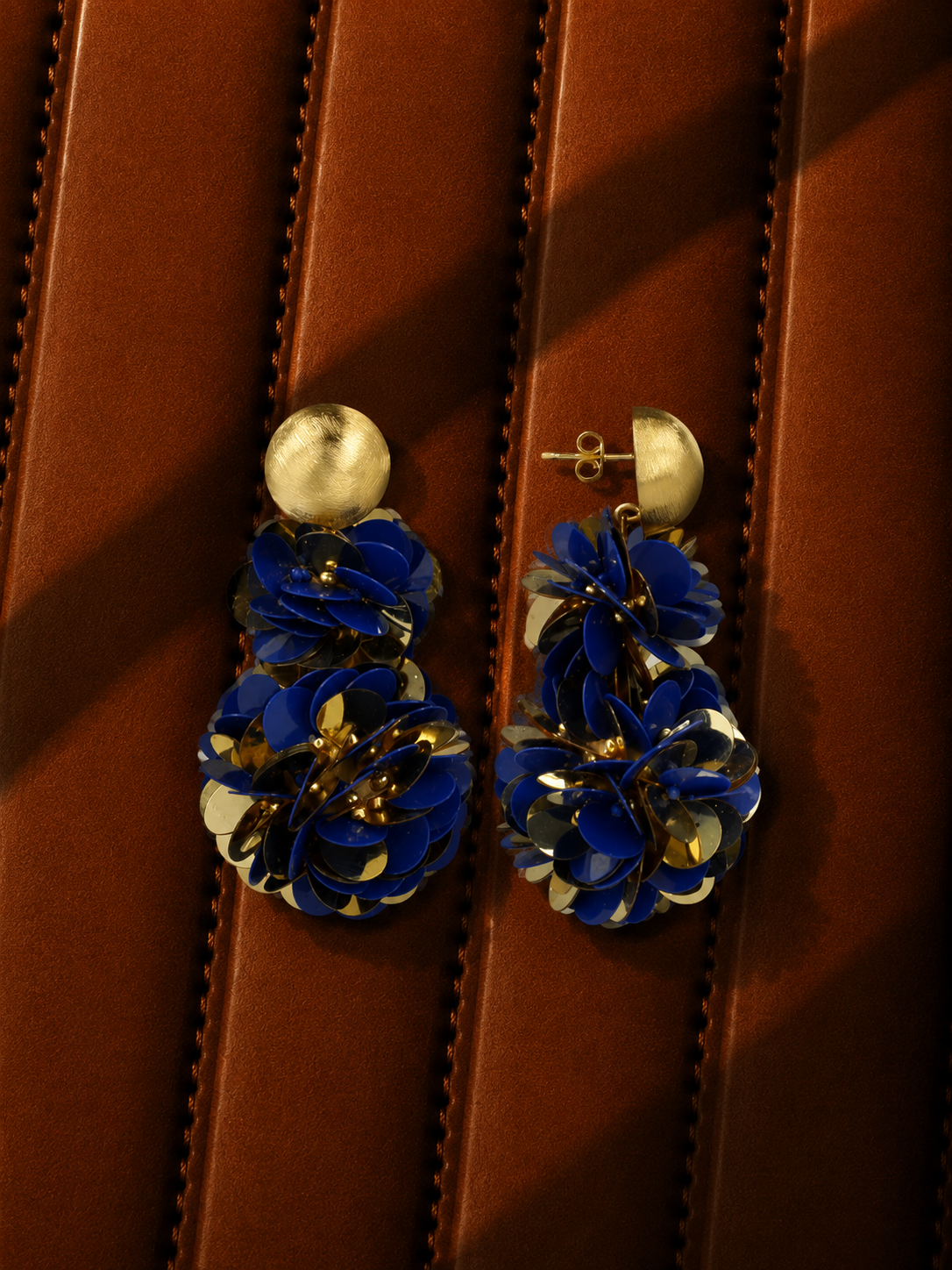 Blauwe Goudkleurige Oorbellen Double Globe Pixie