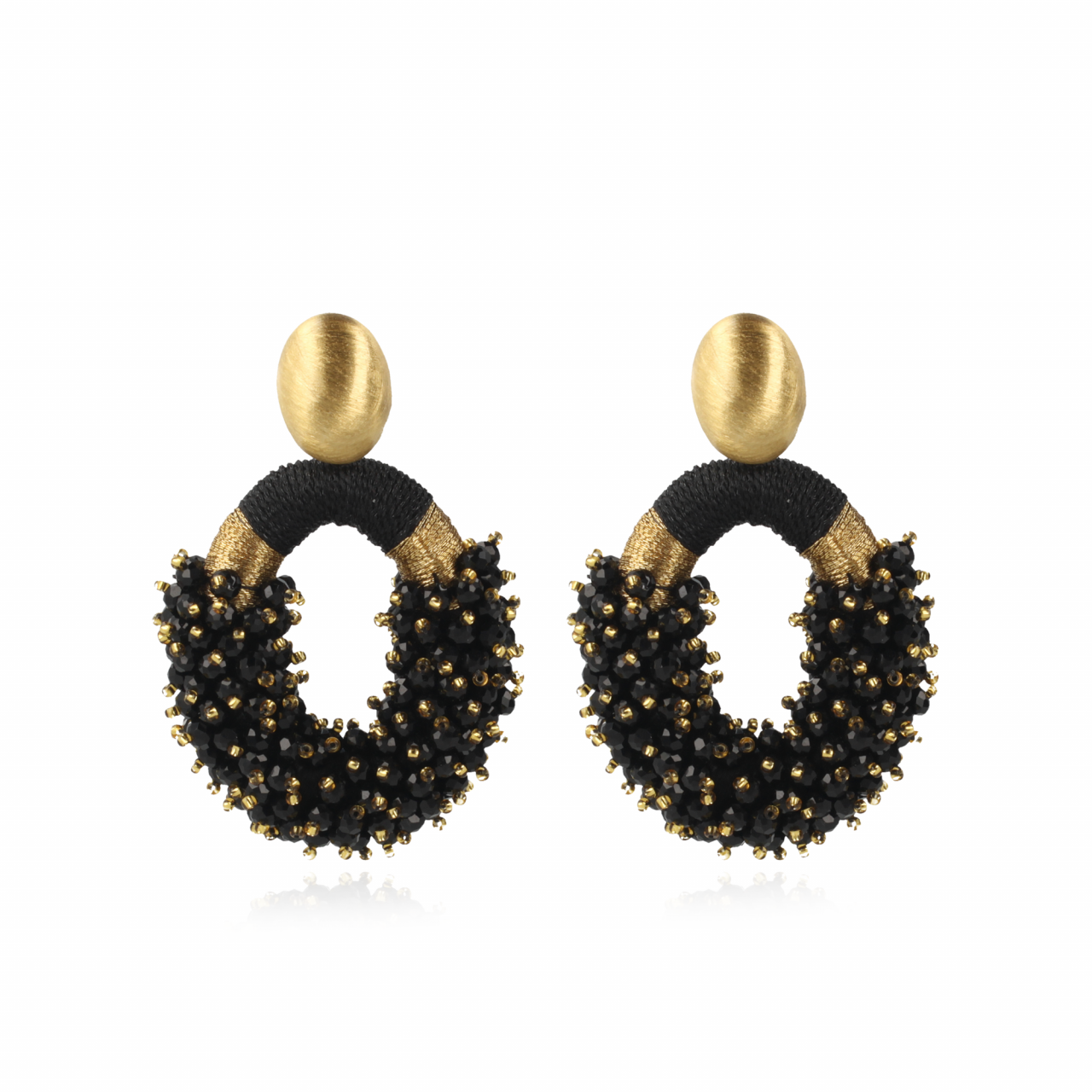 Zwarte Oorbellen Eve Combi Oval L Double Stones