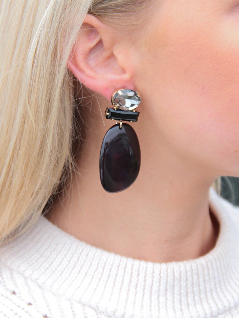 Black Earrings Aurora oval L Strass