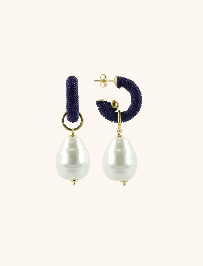 Navy Blue Earrings Creole XS Pearl Apollo