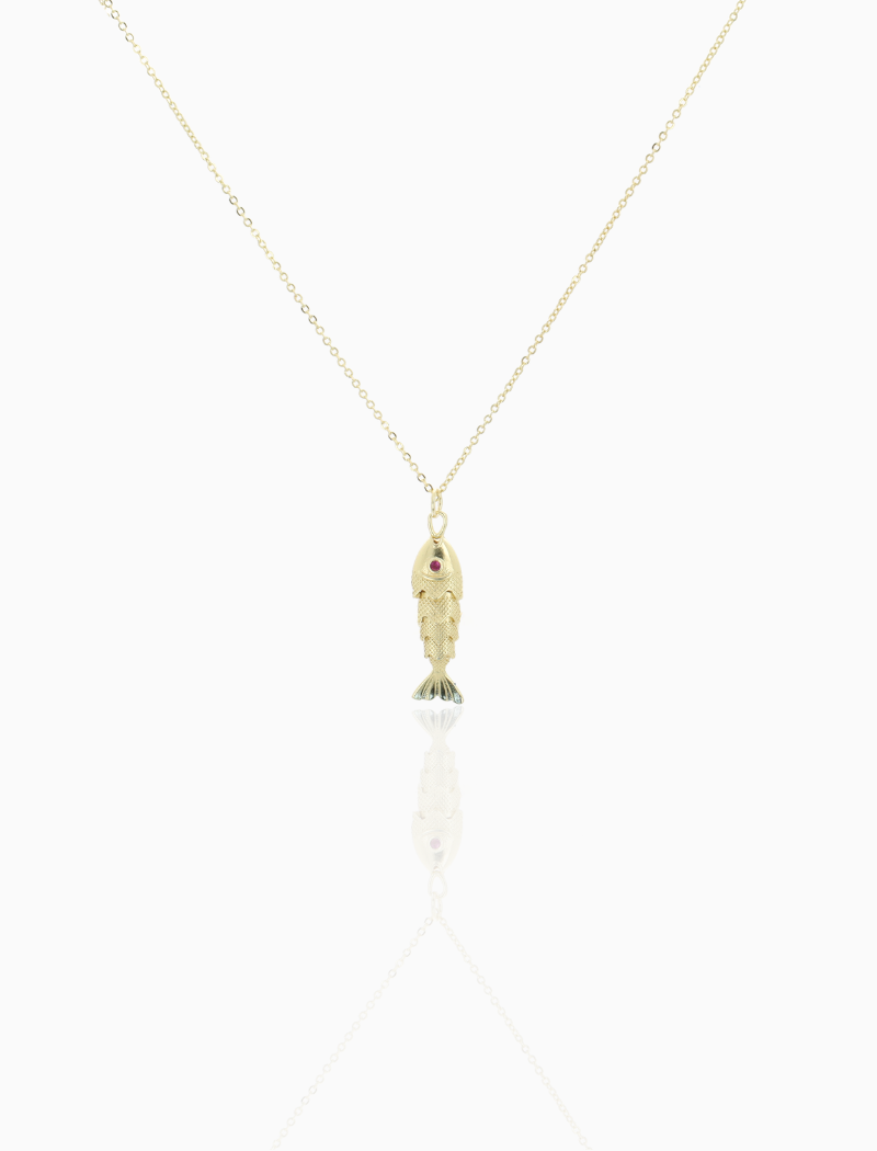 Gold Colored Necklace Charm Fish Rattle S