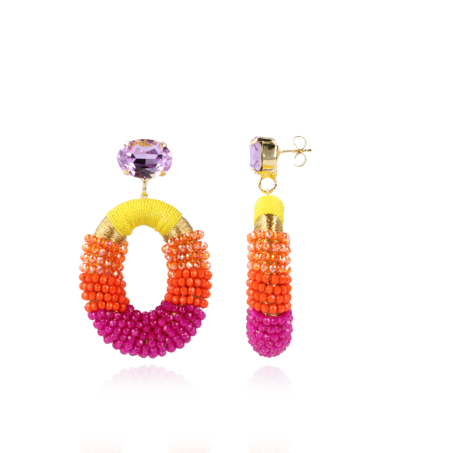 Fuchsia gele oorbellen Yara Glassberry Ovaal L Strasslott-theme.productDescriptionPage.SEO.byTheBrand