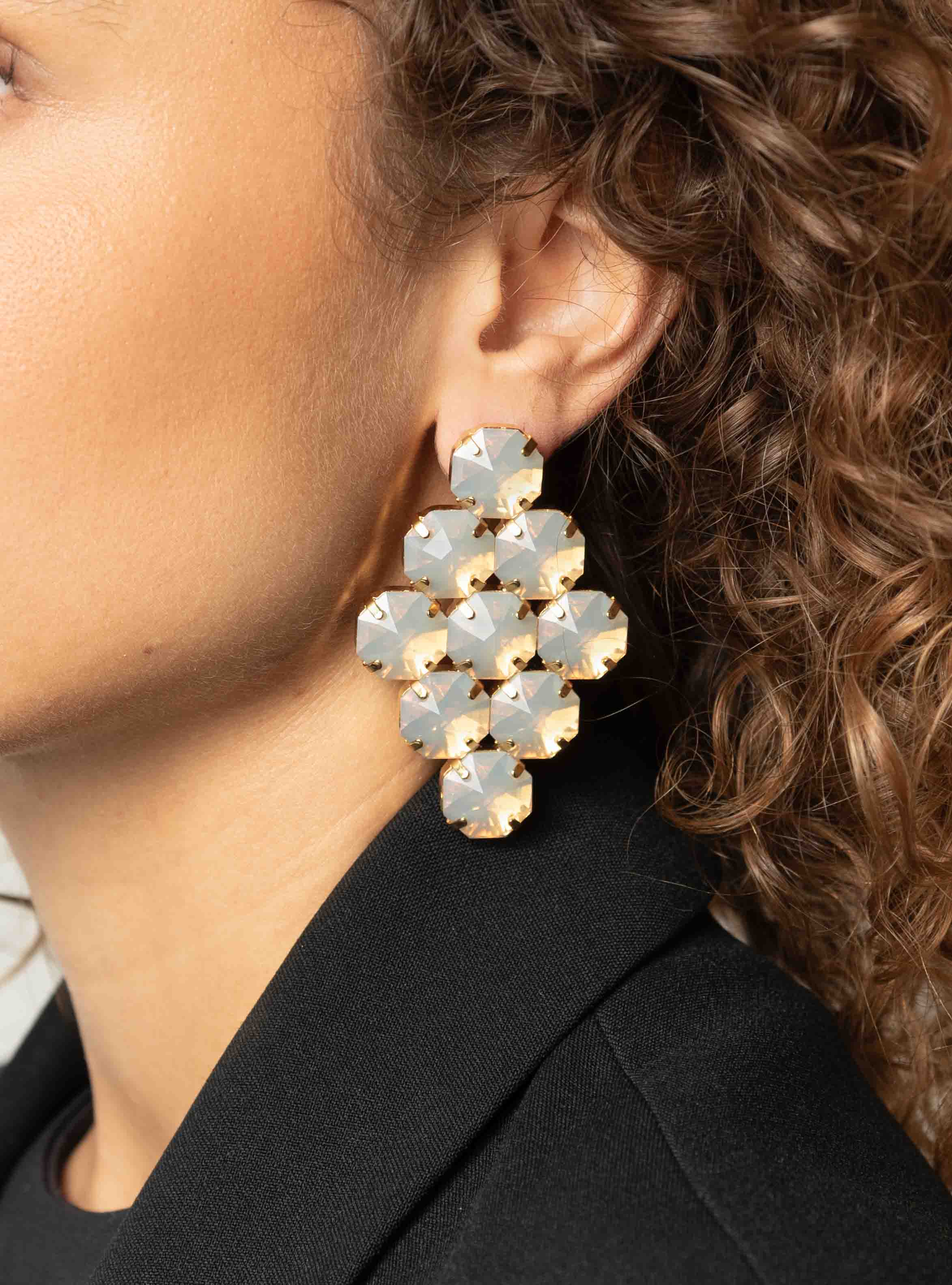 Vita Earrings Octagon Diamond L Sand Opal