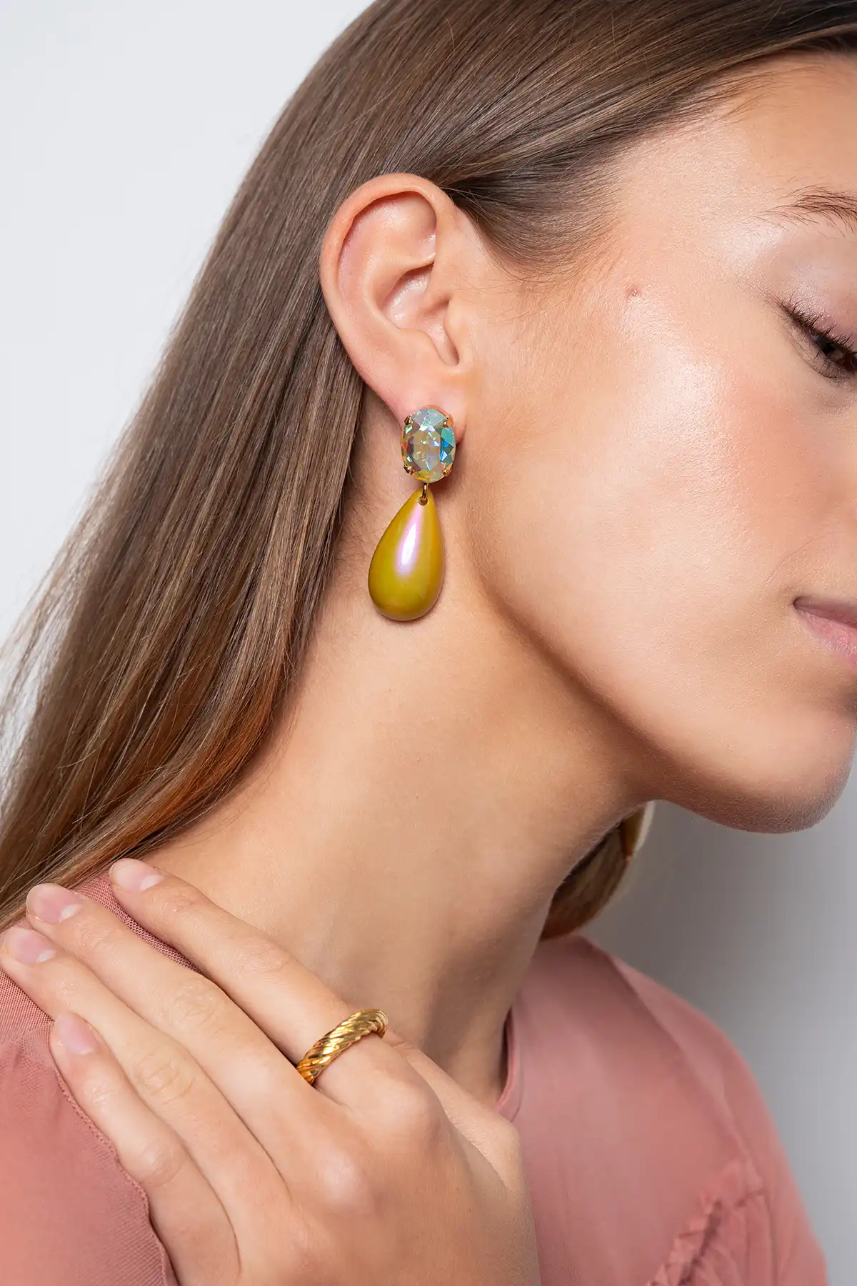 Metallic Mustard Oorbellen Jip Teardrop