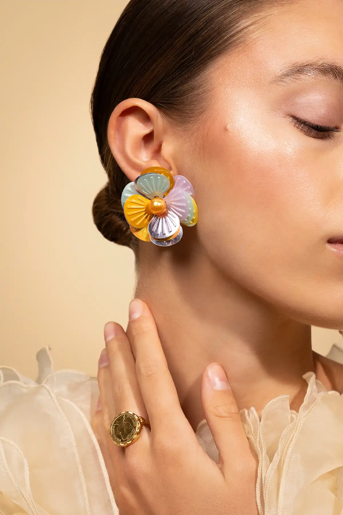 Yellow/Lavender/Mint Oorbellen Dianthe Flower Bomb