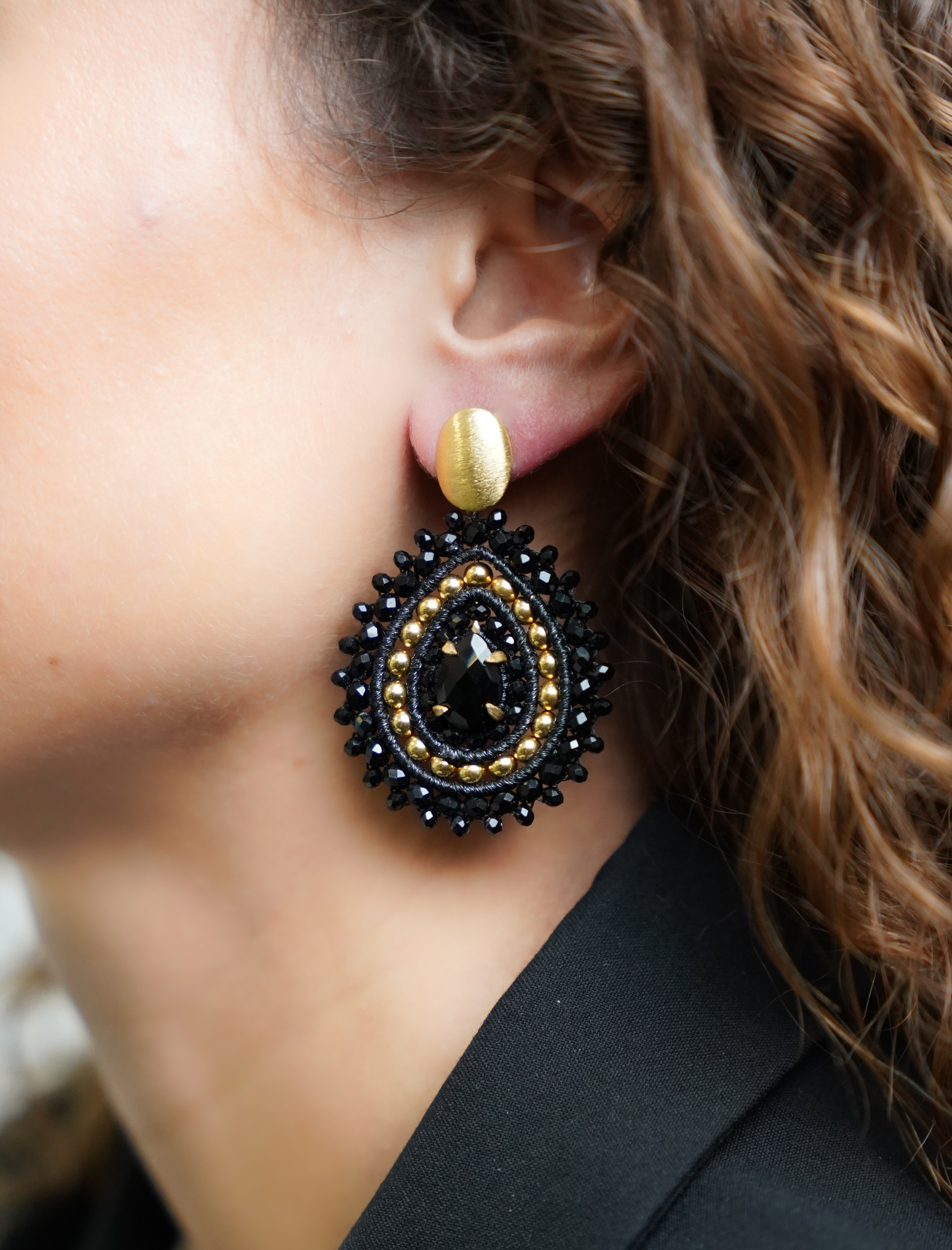 Black Earrings Stelle With Stone M