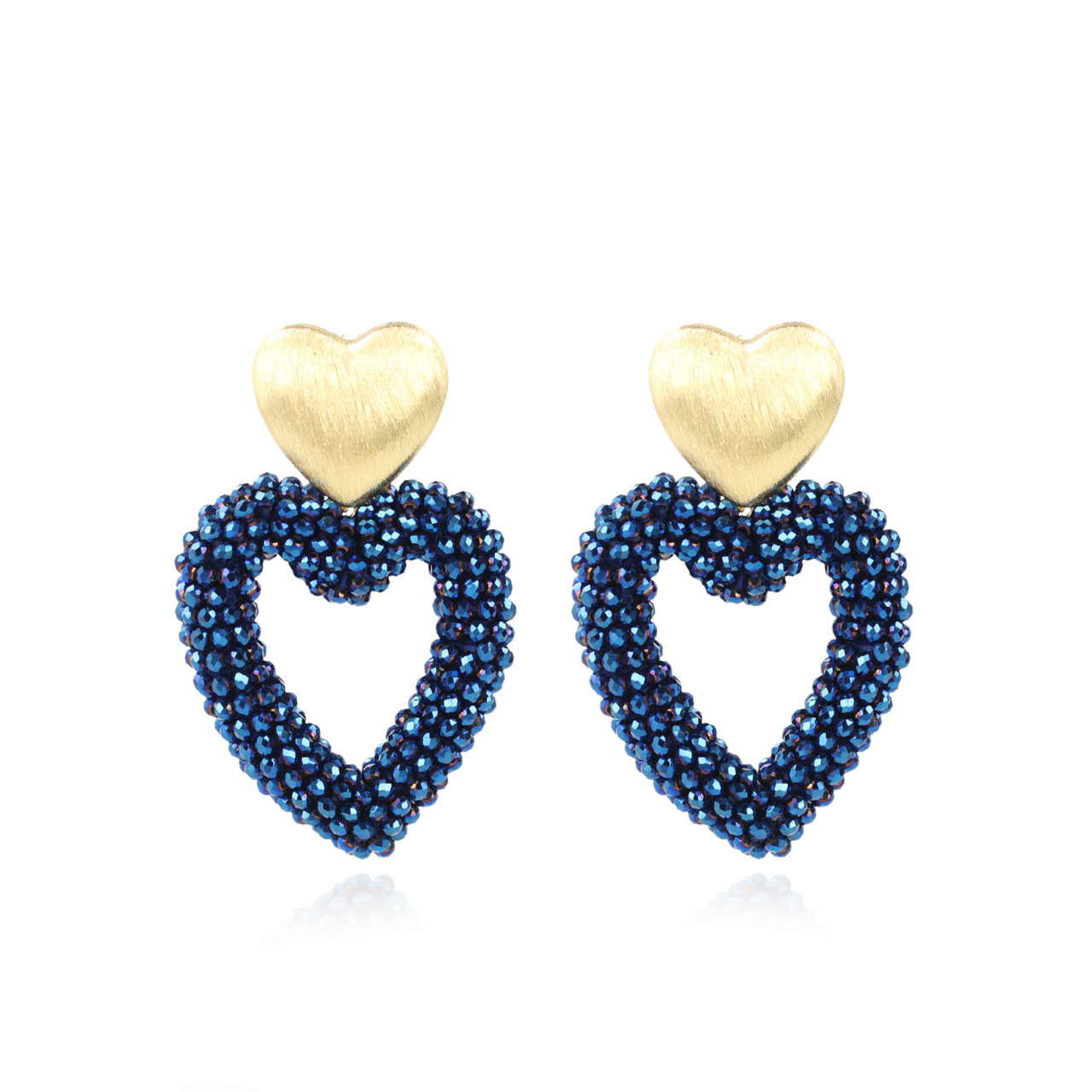 Metallic Blauwe Oorbellen Valentijn Brushed Hart