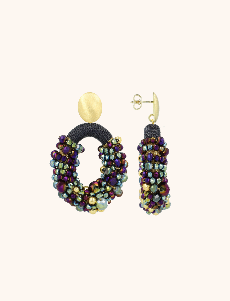 Green Purple Earrings Opheilia Combi Oval M