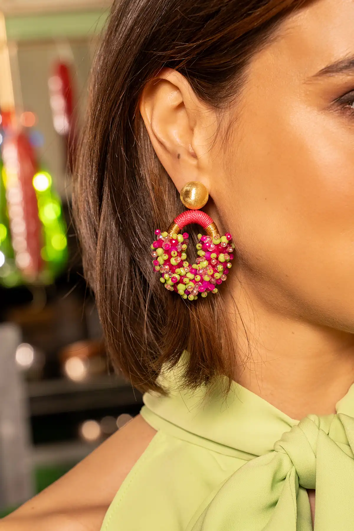 Fuchsia Lime Earrings Eve Oval M DS