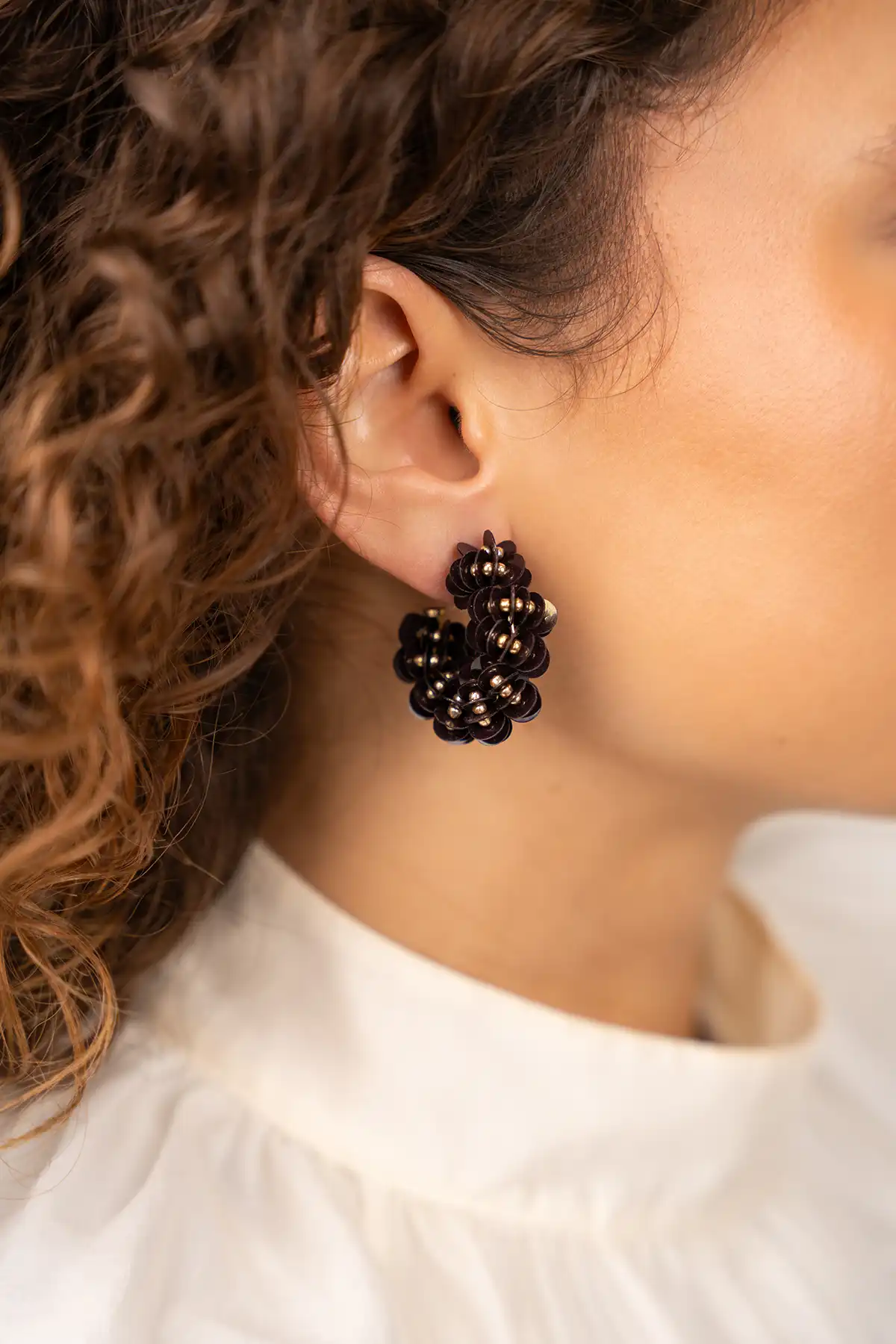 Brown earrings sequin creole S