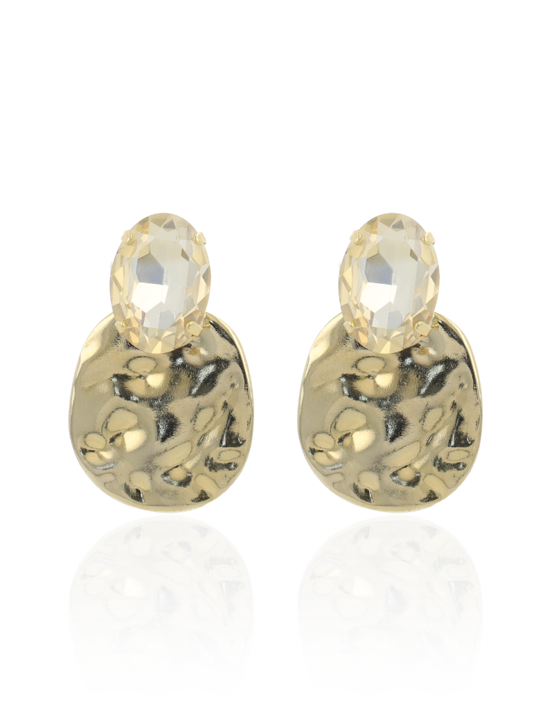 Aelina - CL Earring Round Moon Strass M - Soft Gold / Shadow
