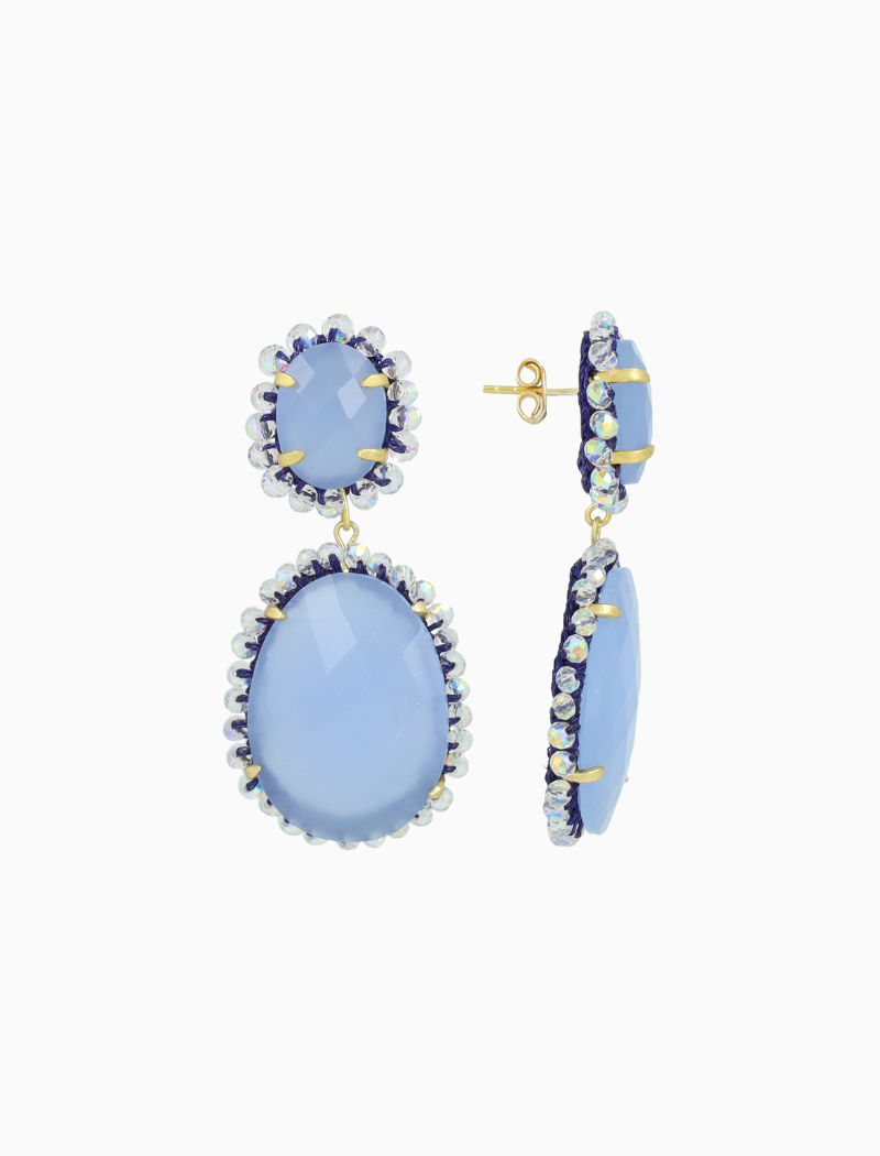 Blauwe Oorbellen Bodine Pendant Earring Double L