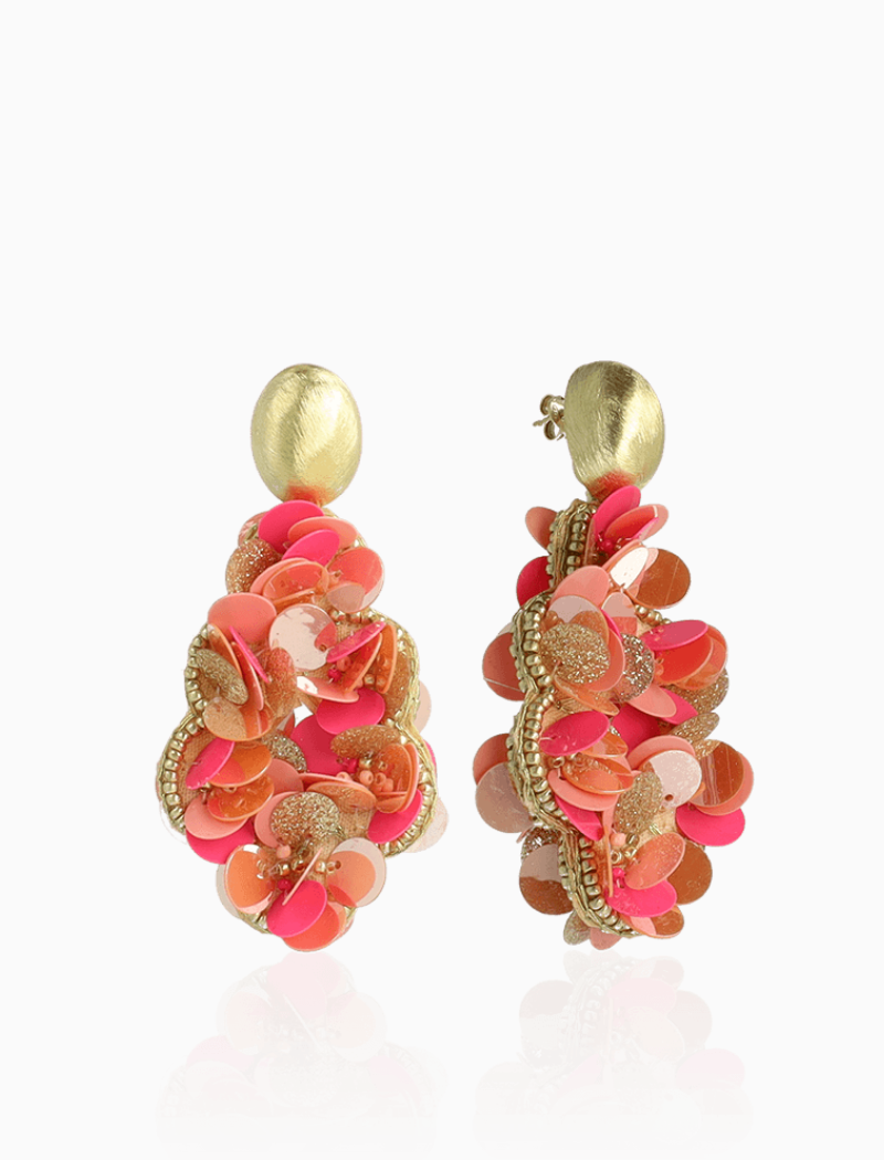 Sequin oorbellen Fuchsia Tangerine Vlinder Druppel L