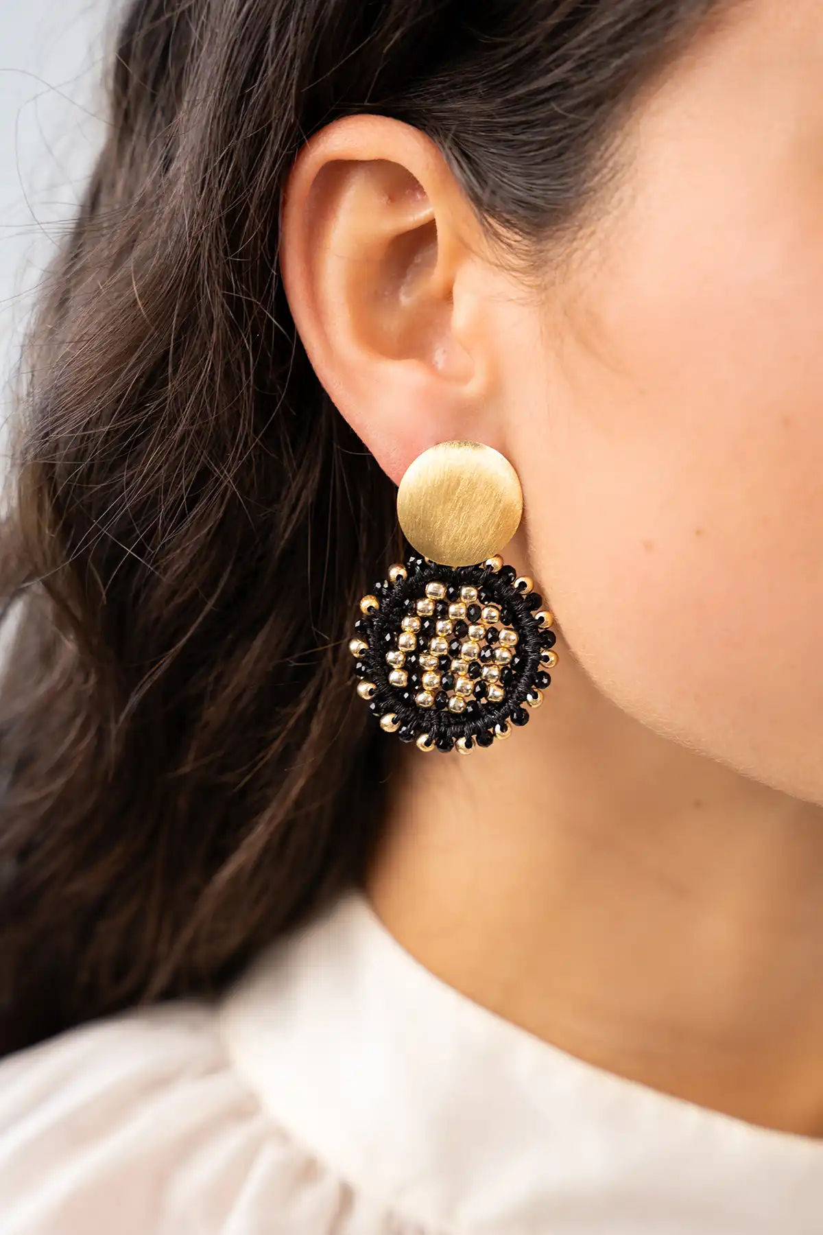 Zwart Gouden Oorbellen Circle Abacus Double Stones S