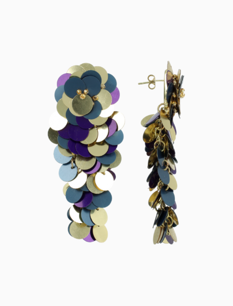 Blau Lila Sequin Flower Waterfall Ohrringe L