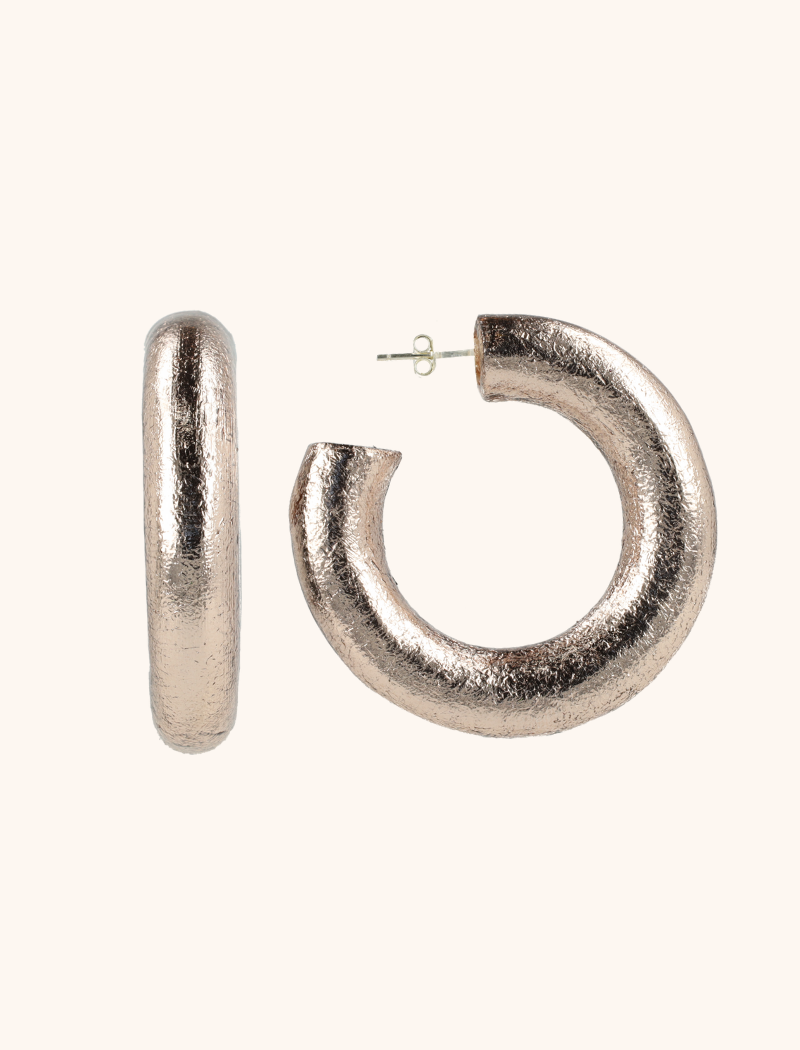 Wooden Earrings Whip Creole L Metallic Pink