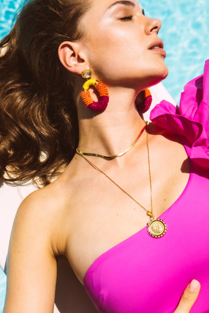 Fuchsia Yellow Earrings Yara Combi Oval L Golden Shadow