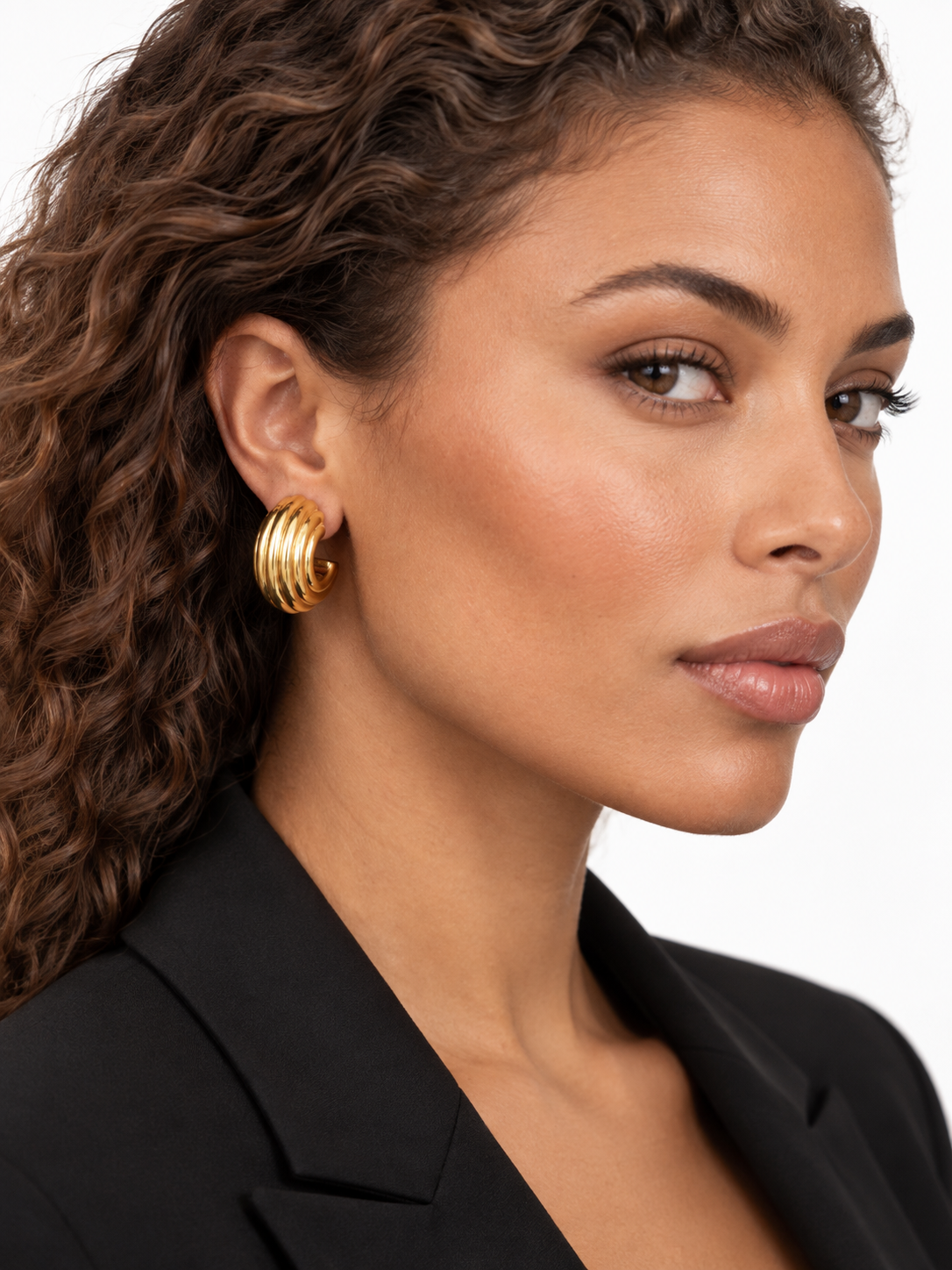 Brass - Gold CL Earring w/ Horizontal Bumps S Brushed