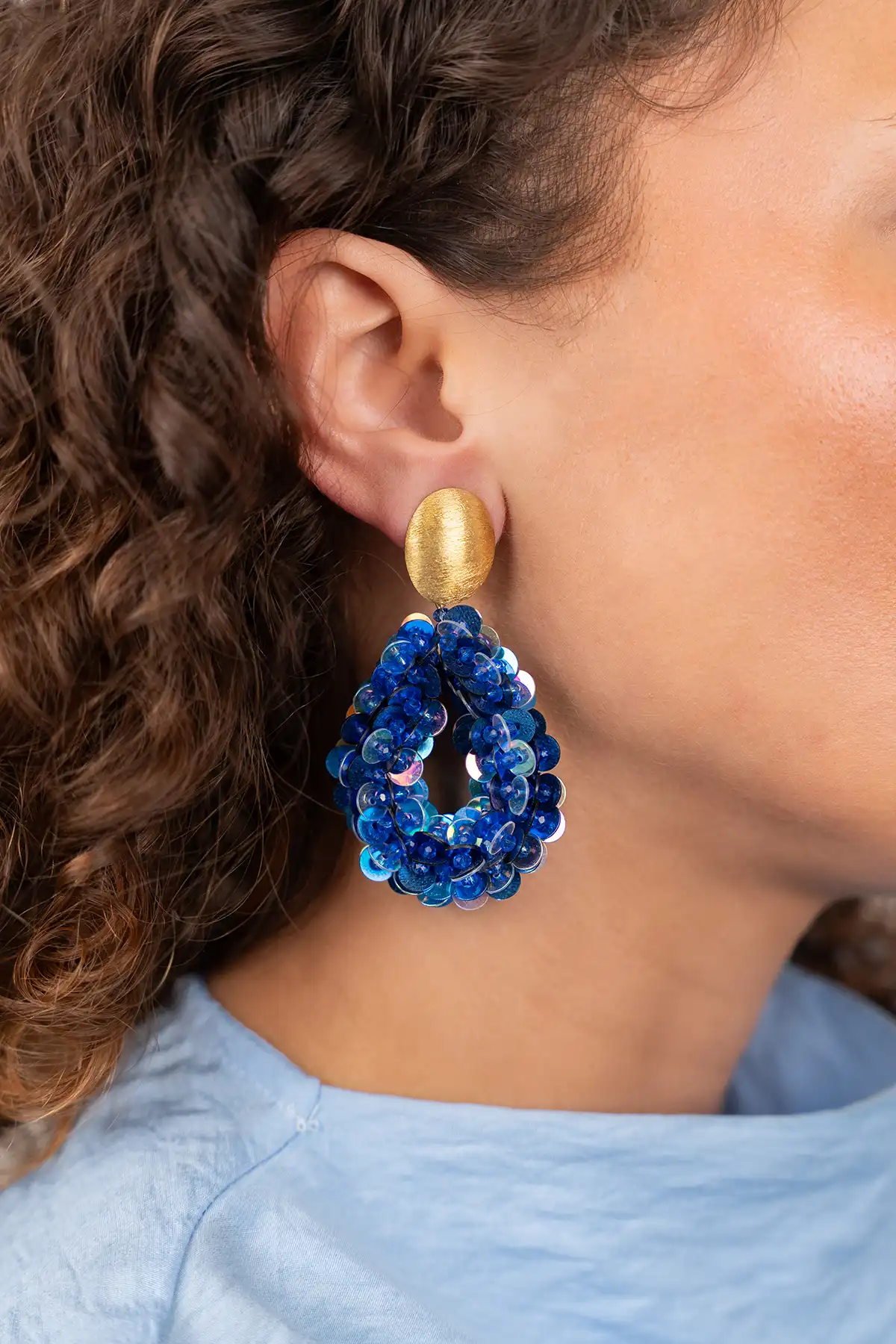 Blaue Ohrringe Fenna Pailletten Drop M  