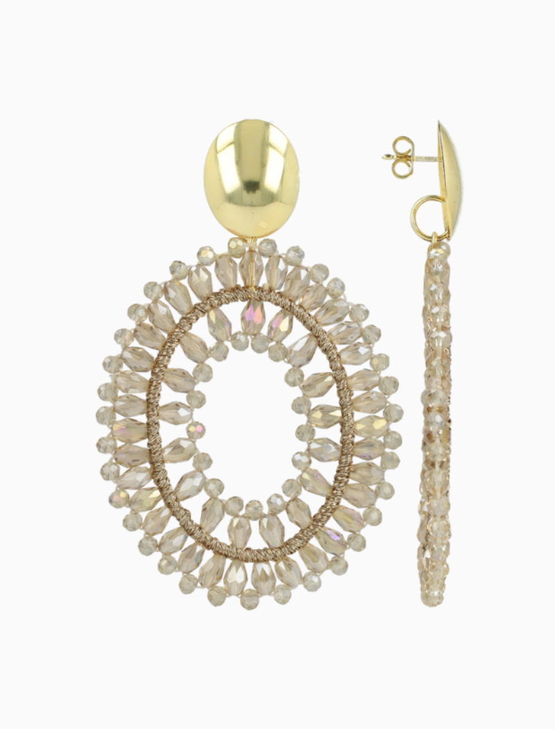 Champagne Oorbellen Noa Open Ovaal Dubbel L