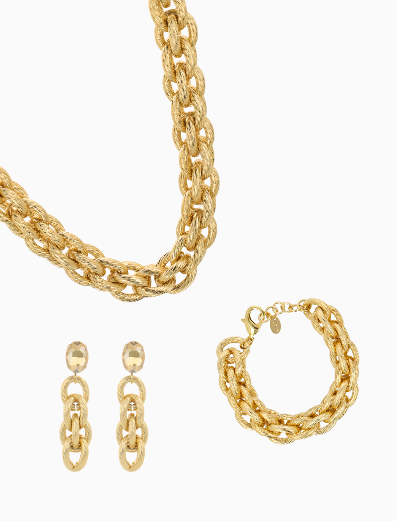 Saphira - CLA Set Triple Rope L w/ Triple Rope Earring - Soft Gold