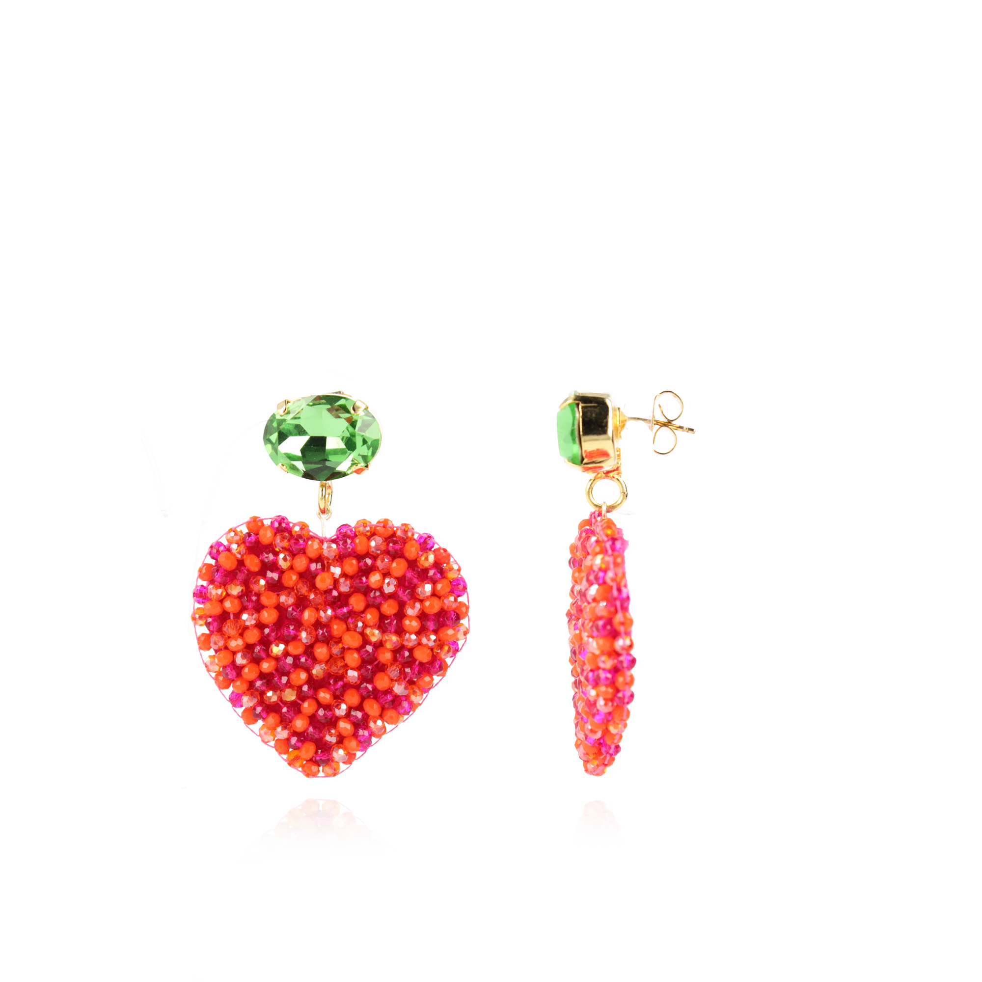 Mixed Fuchsia Heart Earrings Lili Strass