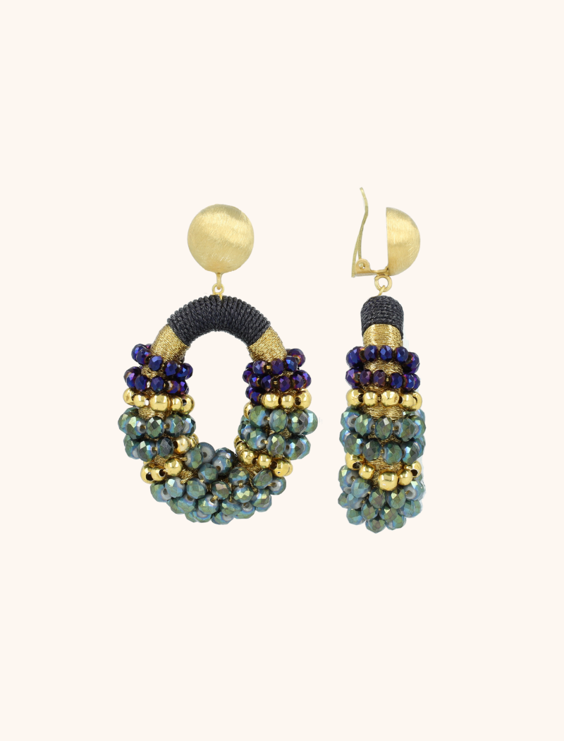 Green Purple Earrings Viv Combi Oval M