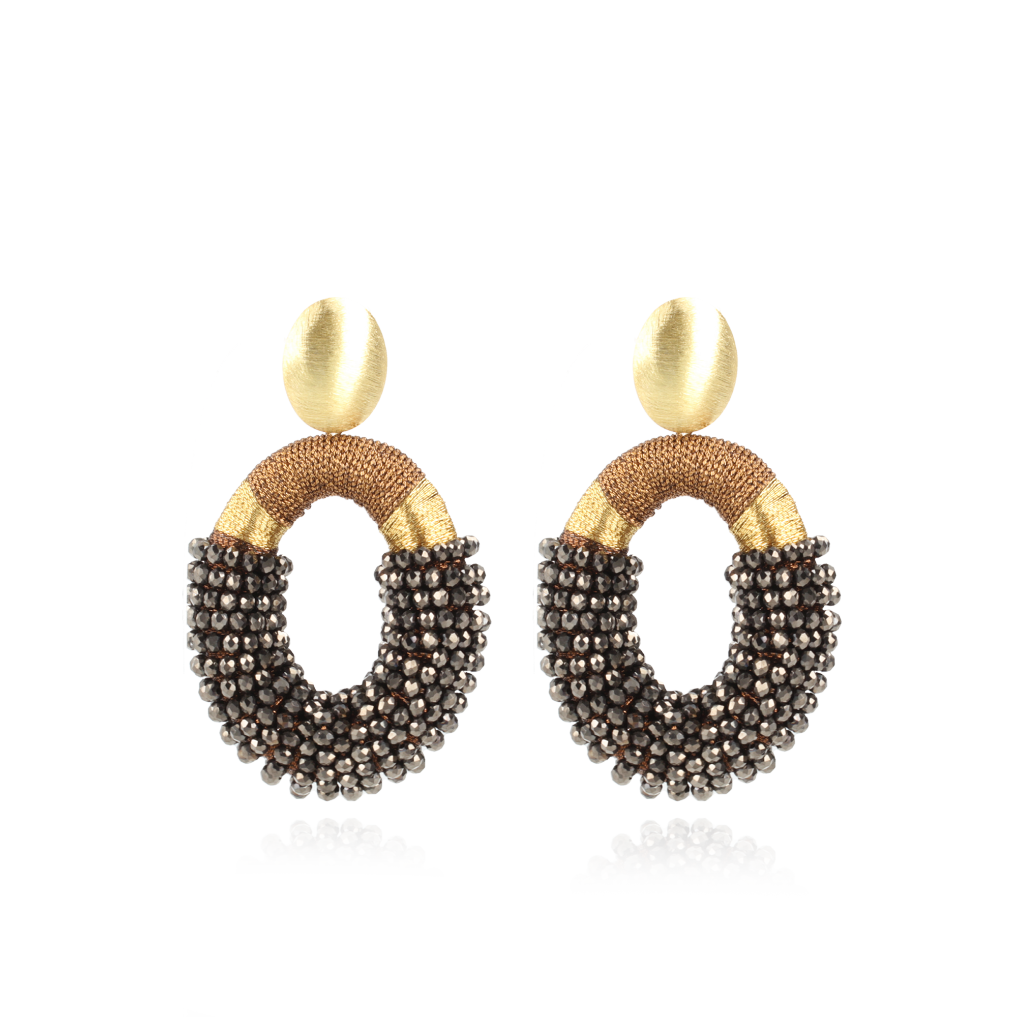 Metallic Brown Earrings Combi Oval L 