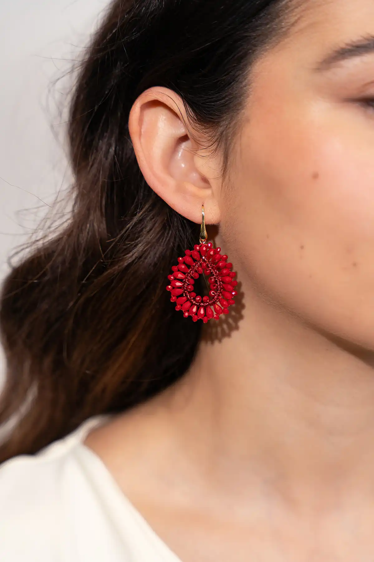 Rode oorbellen Robin Silk Drop Crystal S