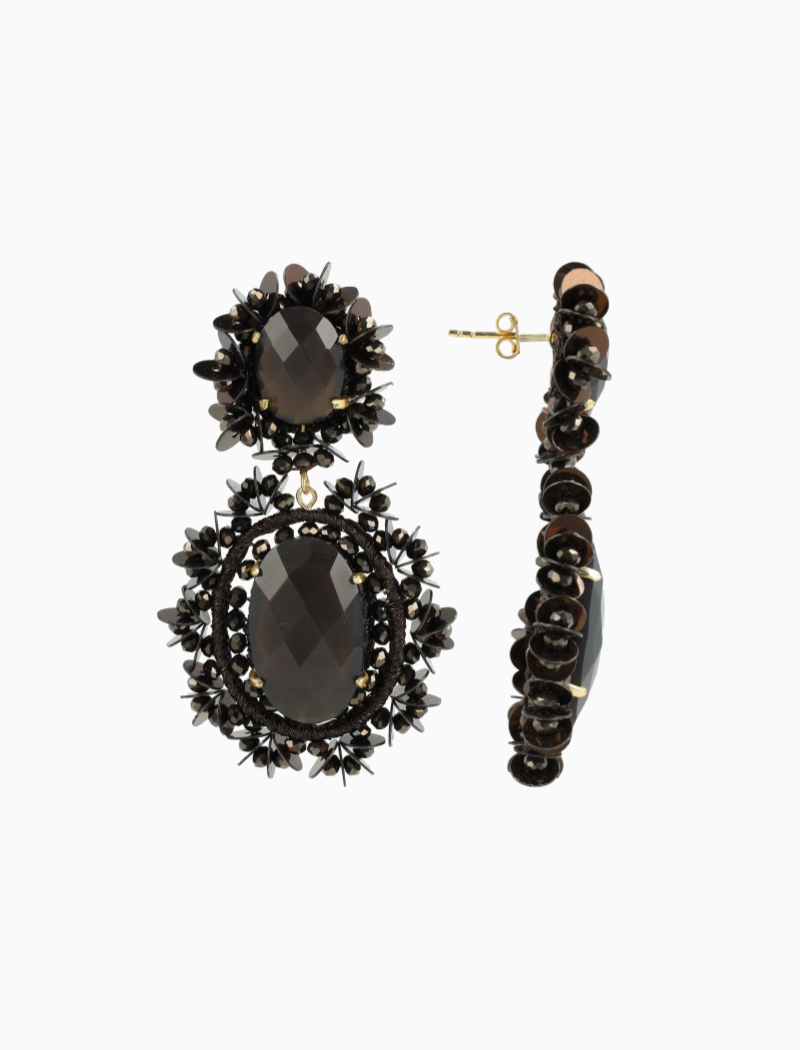 Metallic Bruine Oorbellen Lara Pendant Double Sequins L