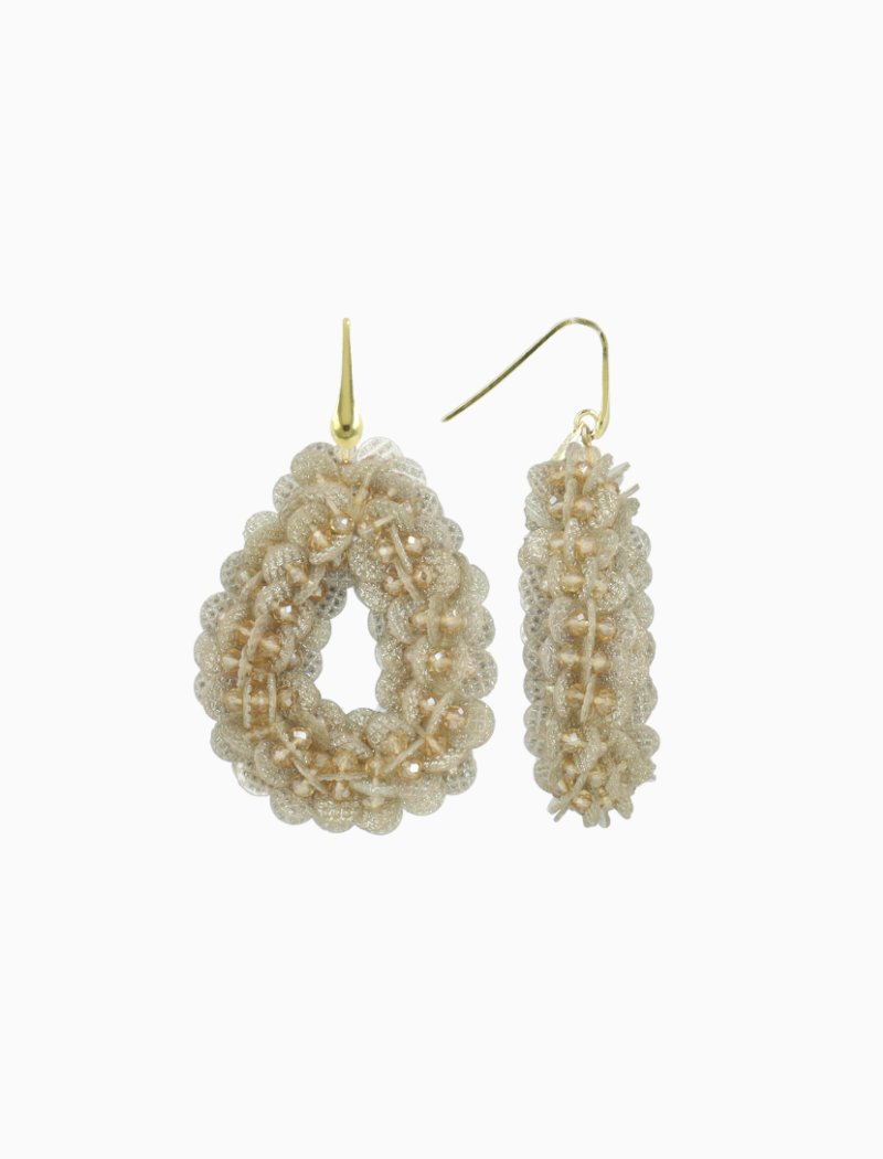 Crystal Taupe Oorbellen Fenna Sequin Drop