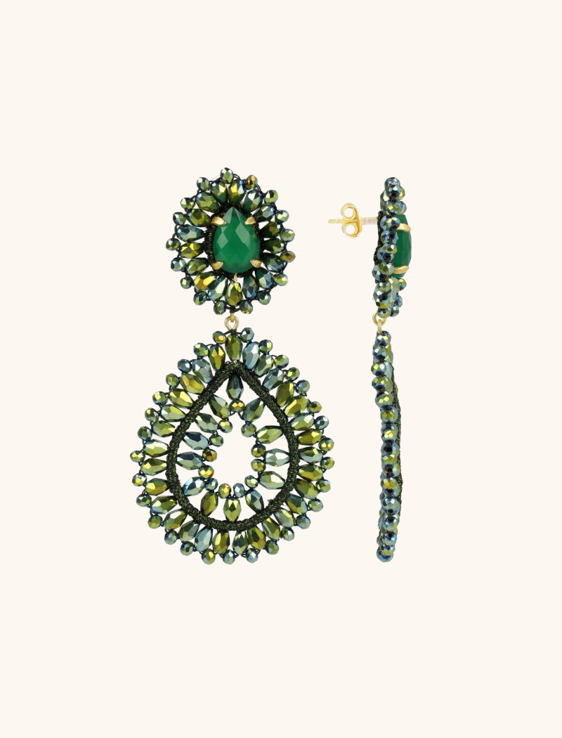 Metallic Groene Oorbellen Apollo Double Drop 