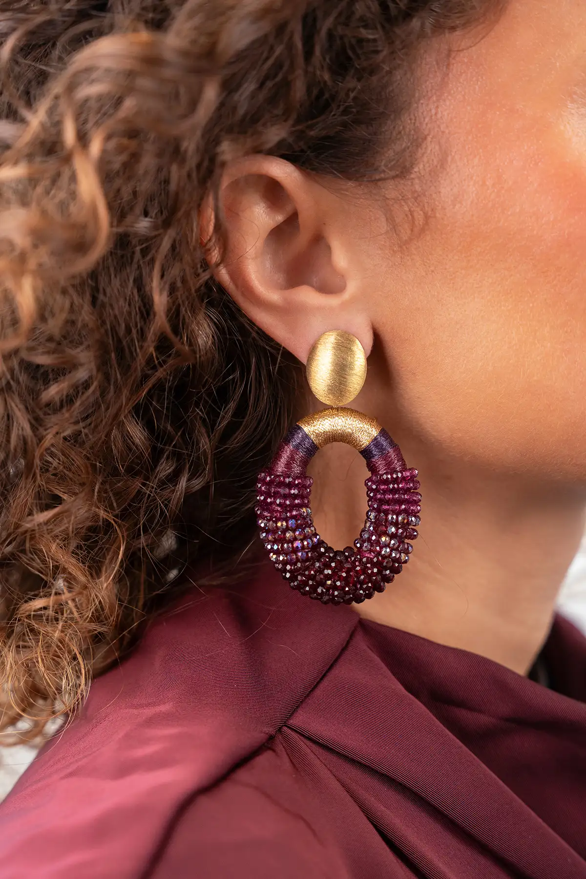 Bordeaux Rode Oorbellen Combi Oval L Yara