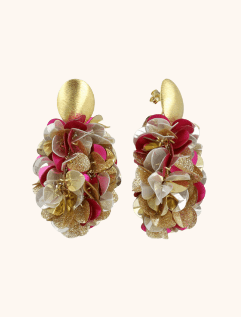 Sequin Earrings Metallic Fuchsia Sas Oval