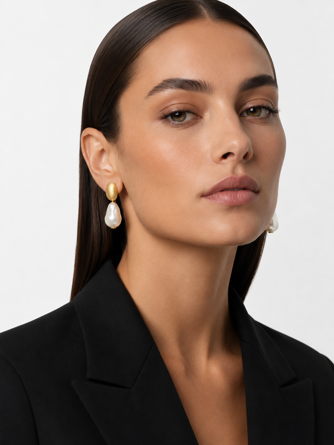 Brass - Gold Irregular Stone S - Pearl White